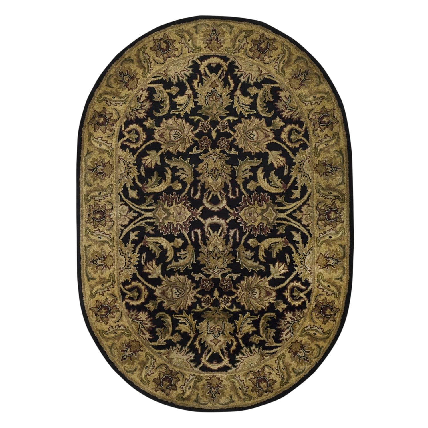 SAFAVIEH Classic Holly Floral Bordered Wool Area Rug, Black/Gold, 7'6" x 9'6" Oval