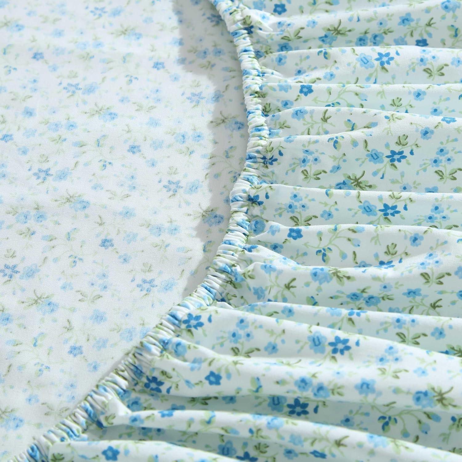 Evie Blue Floral Cotton Twin XL Percale Sheet Set