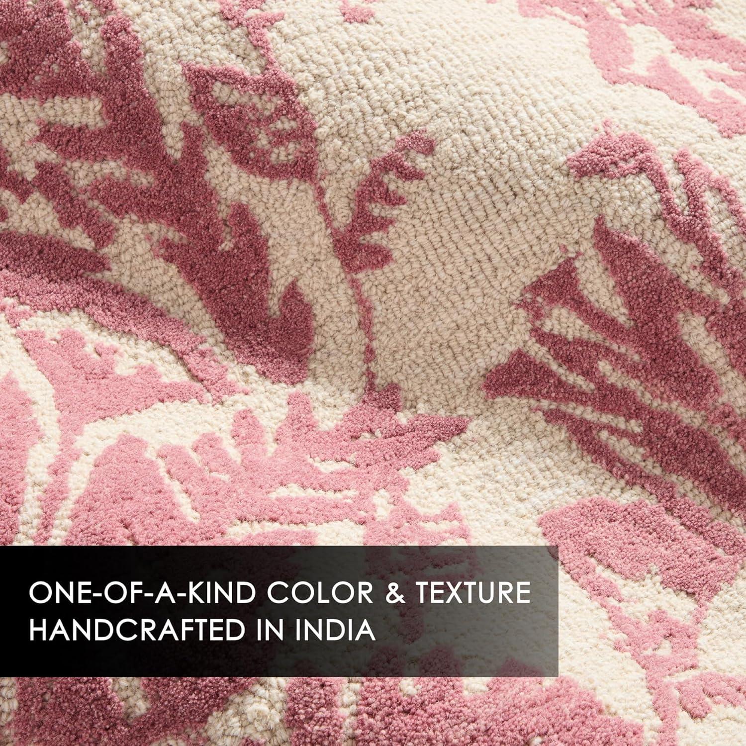 NICOLE MILLER NEW YORK Mod Damask Chambray Handcrafted Wool Area Rug Rose