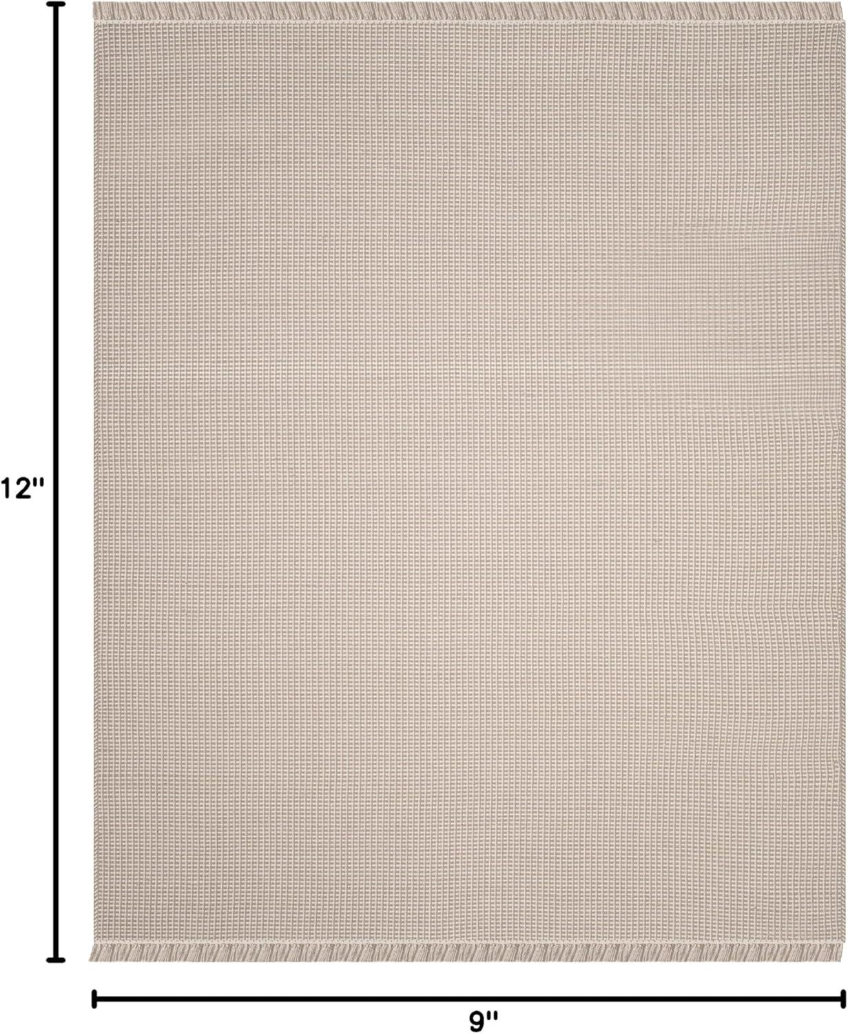 Ivory and Grey Flat Woven Cotton Area Rug, 9' x 12'