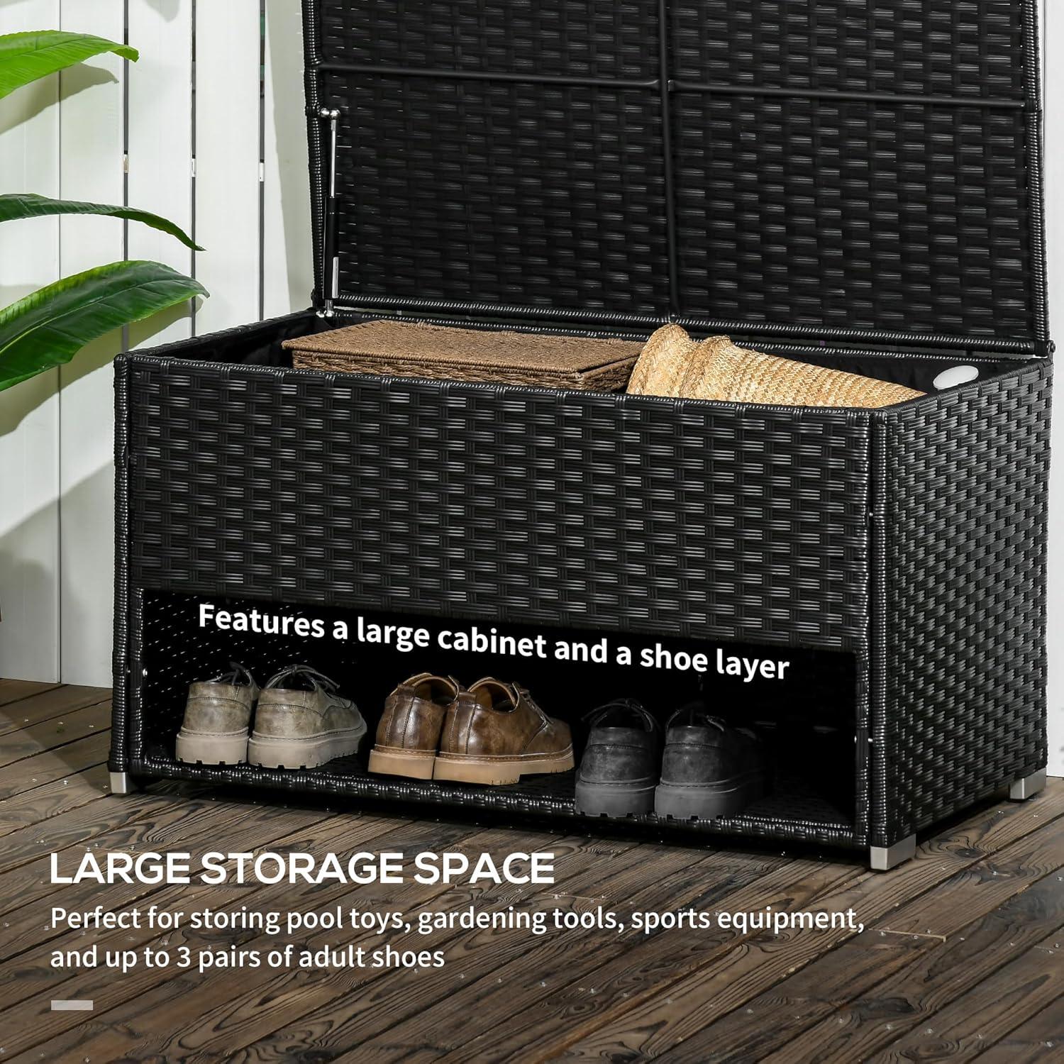 Black Wicker Plastic Outdoor Deck Box with Liner