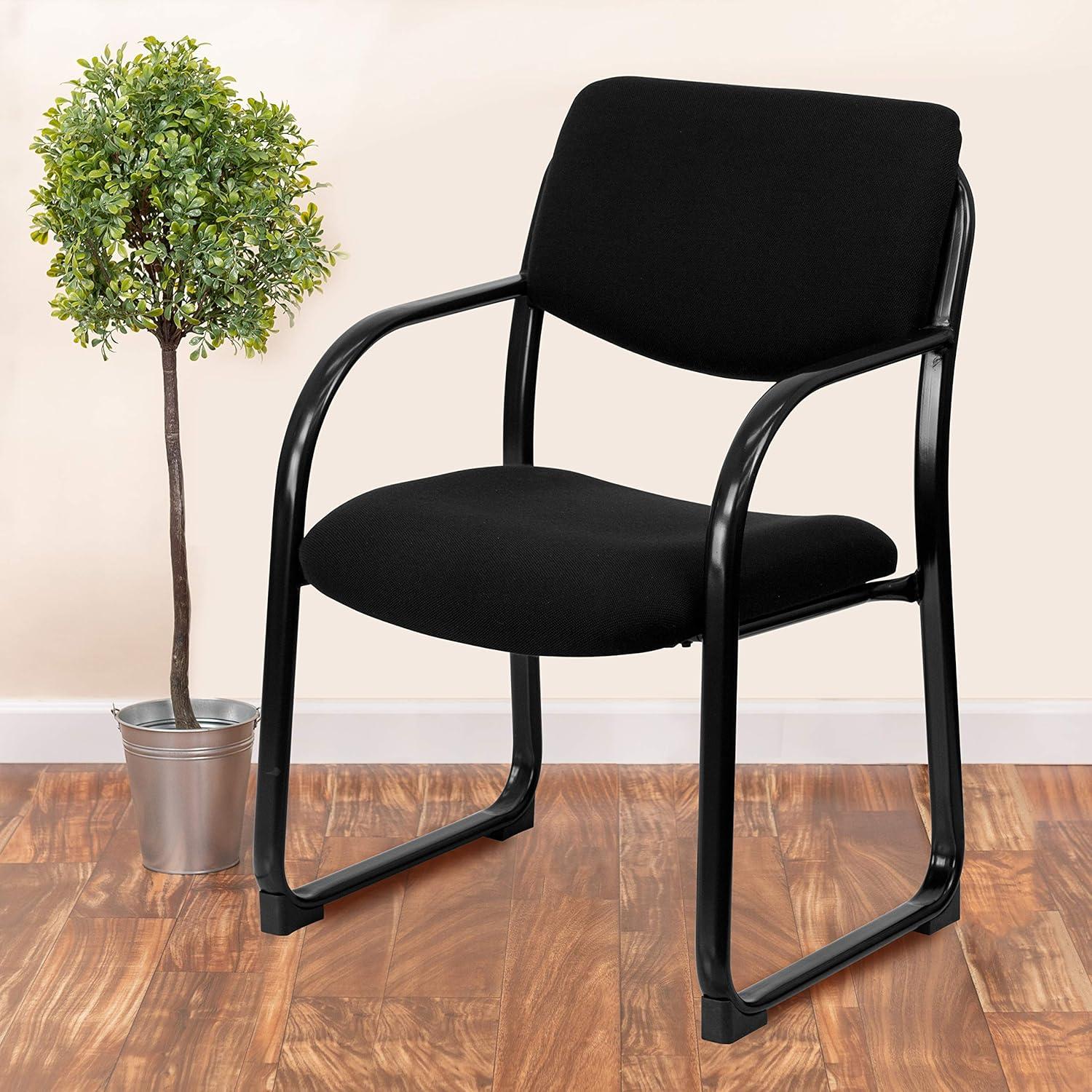 Elegant Black Fabric Executive Reception Chair with Sled Base