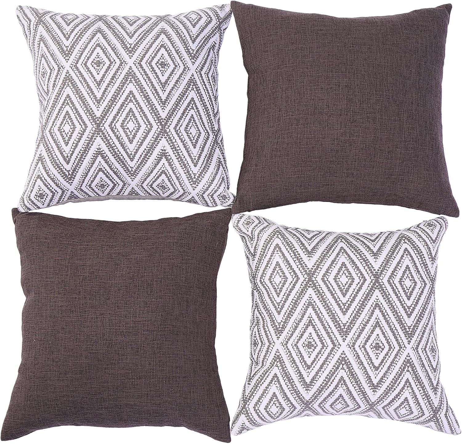 Dark Gray Geometric Polyester Euro Throw Pillow Covers Set