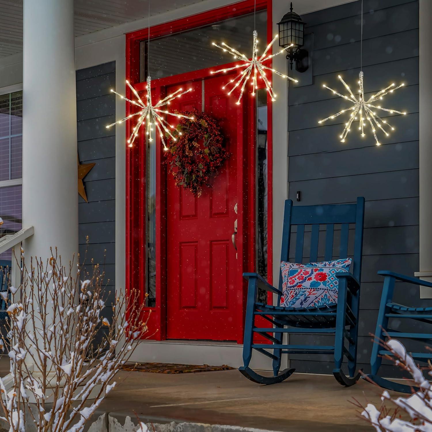 Solar LED Hanging Snowflake Starburst Light with Warm White LEDs