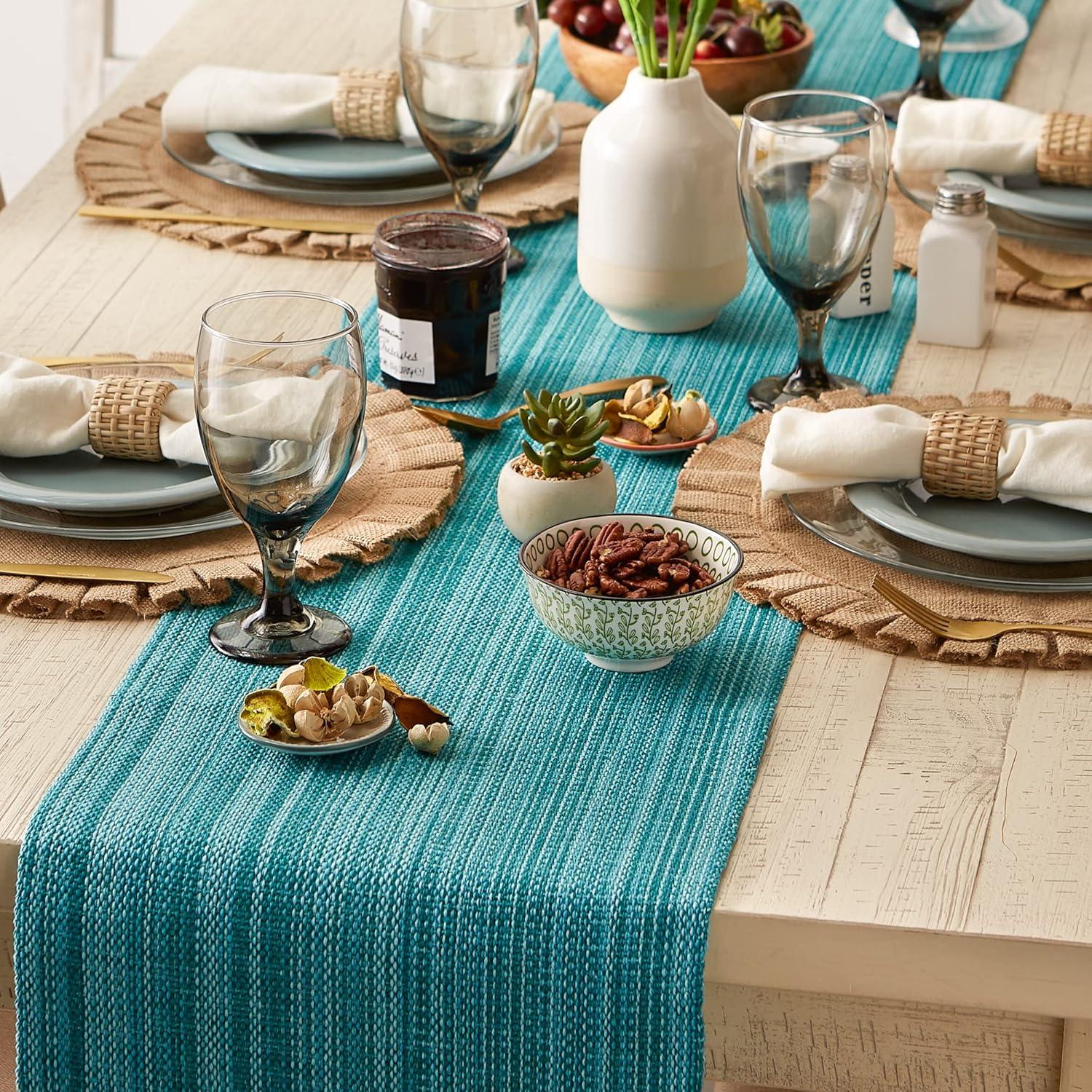 Variegated Teal Fringe Table Runner 13x108