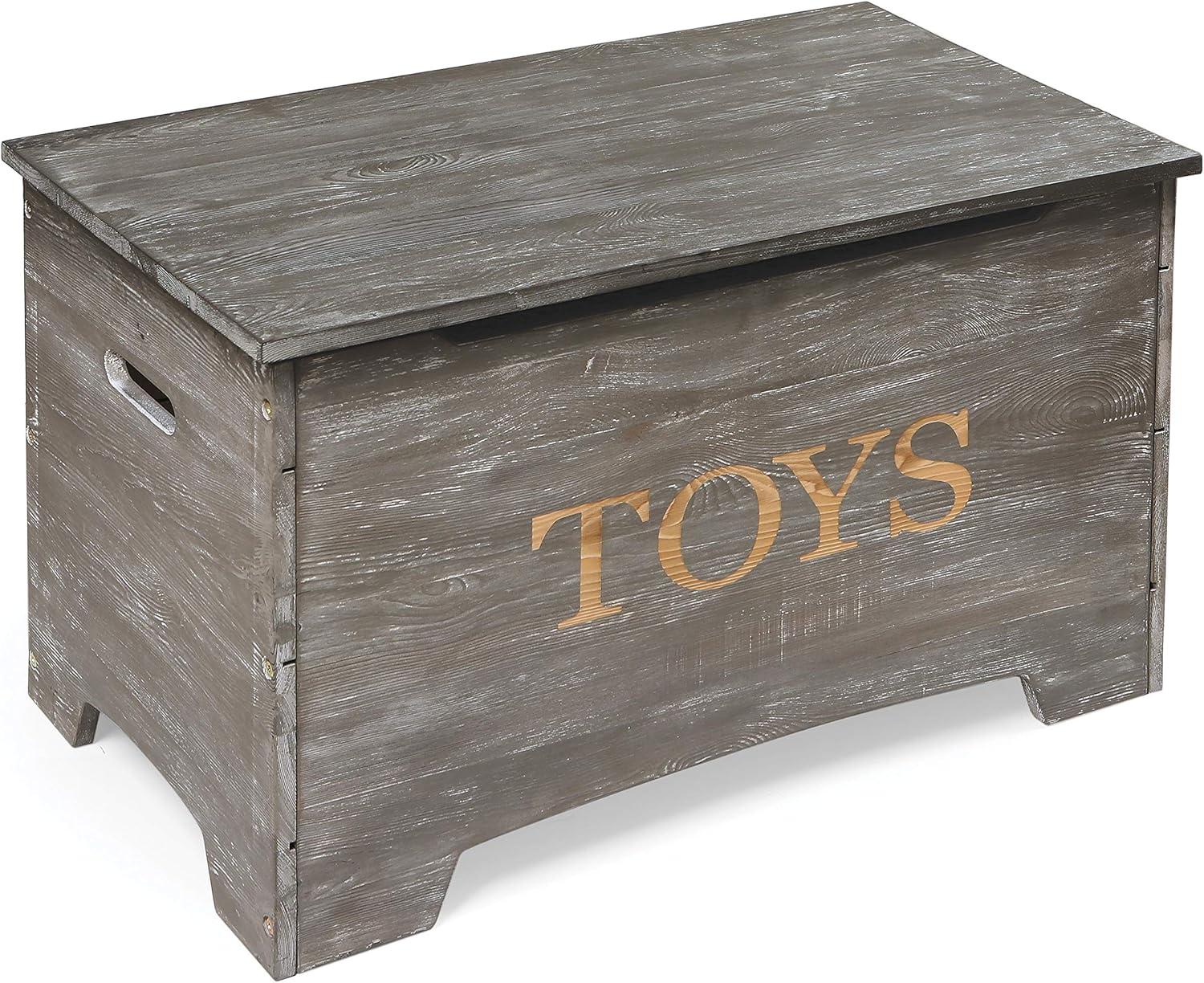 Vintage Gray Solid Wood Rustic Toy Box with Distressed Finish
