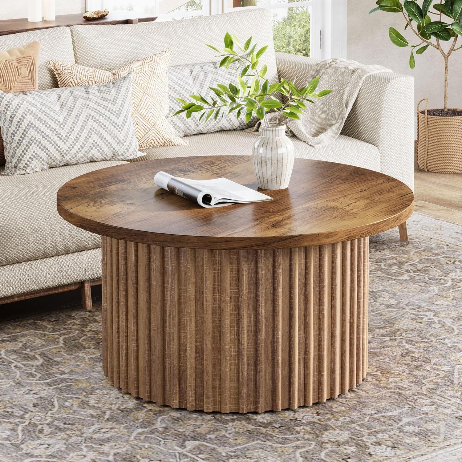 Resenkos Center Coffee Table, Living Room Table,31.5" Coffee Table, Farmhouse Circle Center Table Sofa Side Table Brown