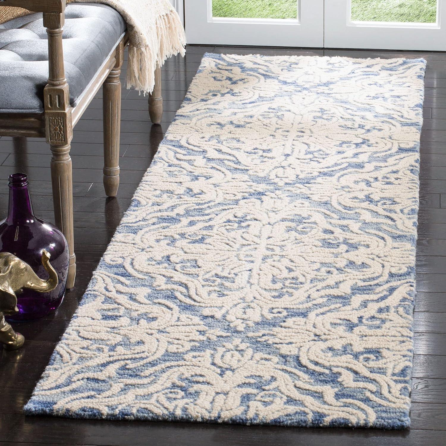 Blossom Blue and Ivory Floral Wool Hand-Tufted Runner Rug