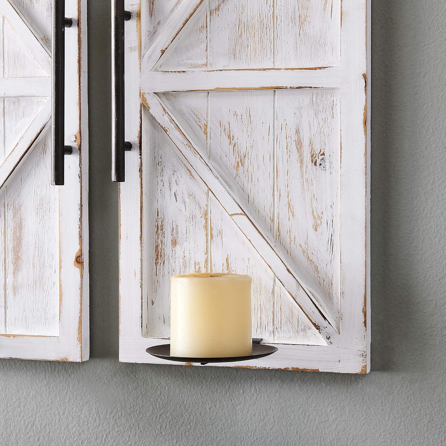 FirsTime & Co. White Eastman Barn Door Wall Sconce 2-Piece Set, Farmhouse, Framed, 10 x 6.75 x 24 in