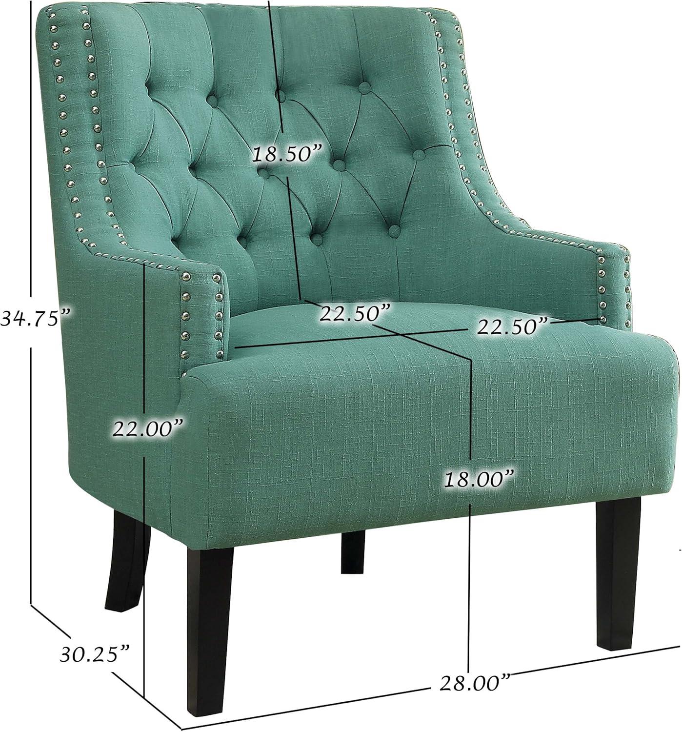 Teal Transitional Diamond Tufted Accent Chair with Nailhead Trim