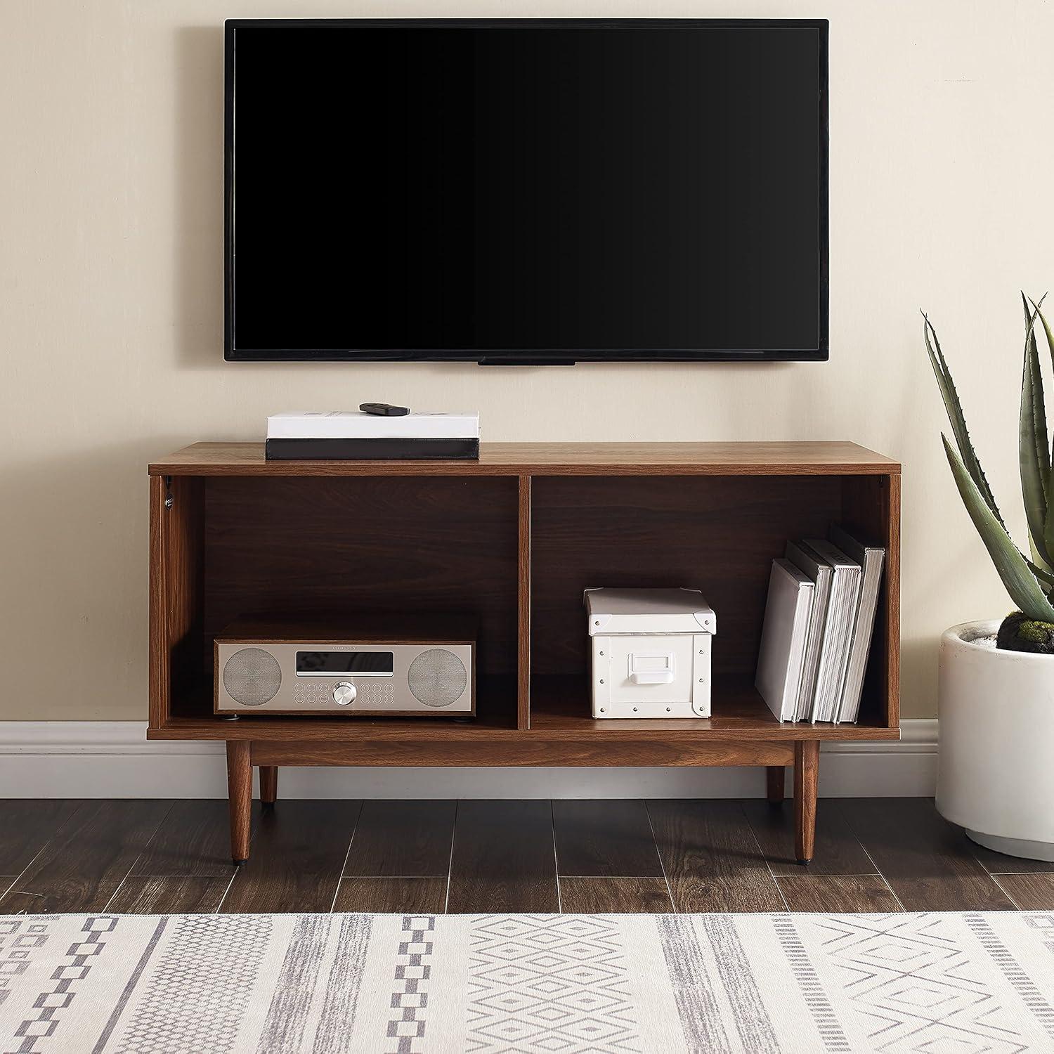 Liam Mid-Century Walnut Record Storage Console - 45in