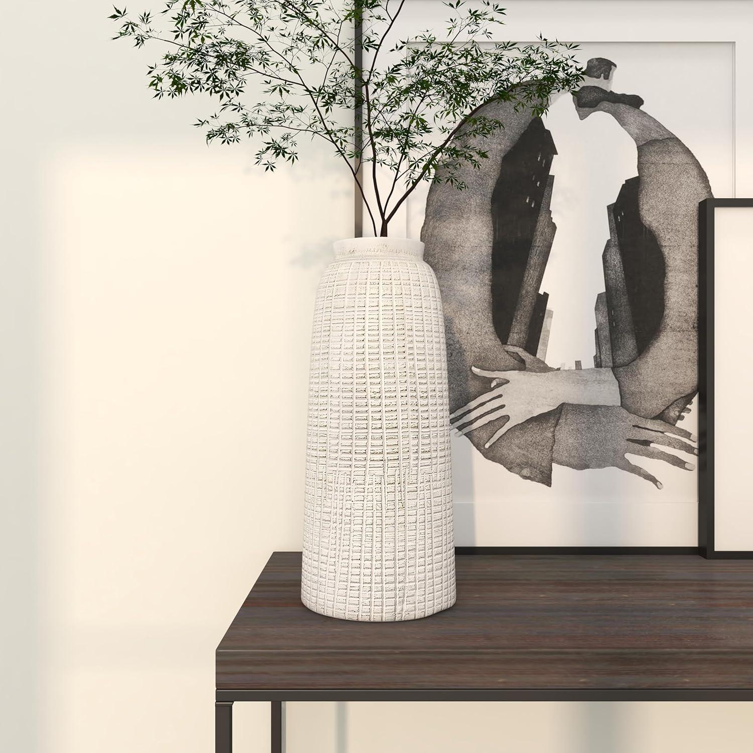 17" x 7.5" Terracotta Vase White - Olivia & May: Coastal Style, Indoor Ceramic, Round Amphora