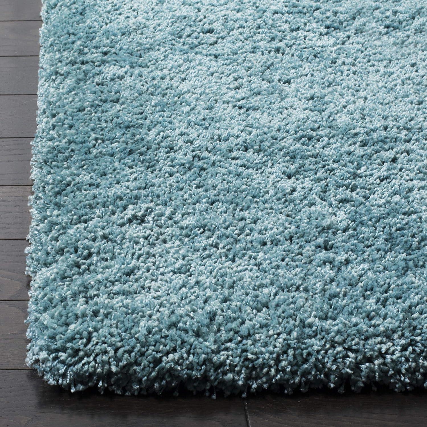 Ultra-Soft Aqua Blue Geometric 8' Square Shag Area Rug