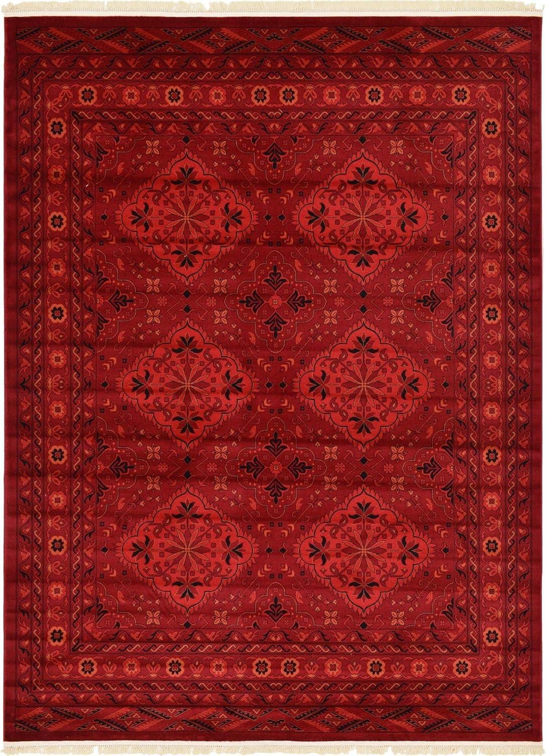 Red Rectangular 9' x 12' Synthetic Stain-Resistant Area Rug