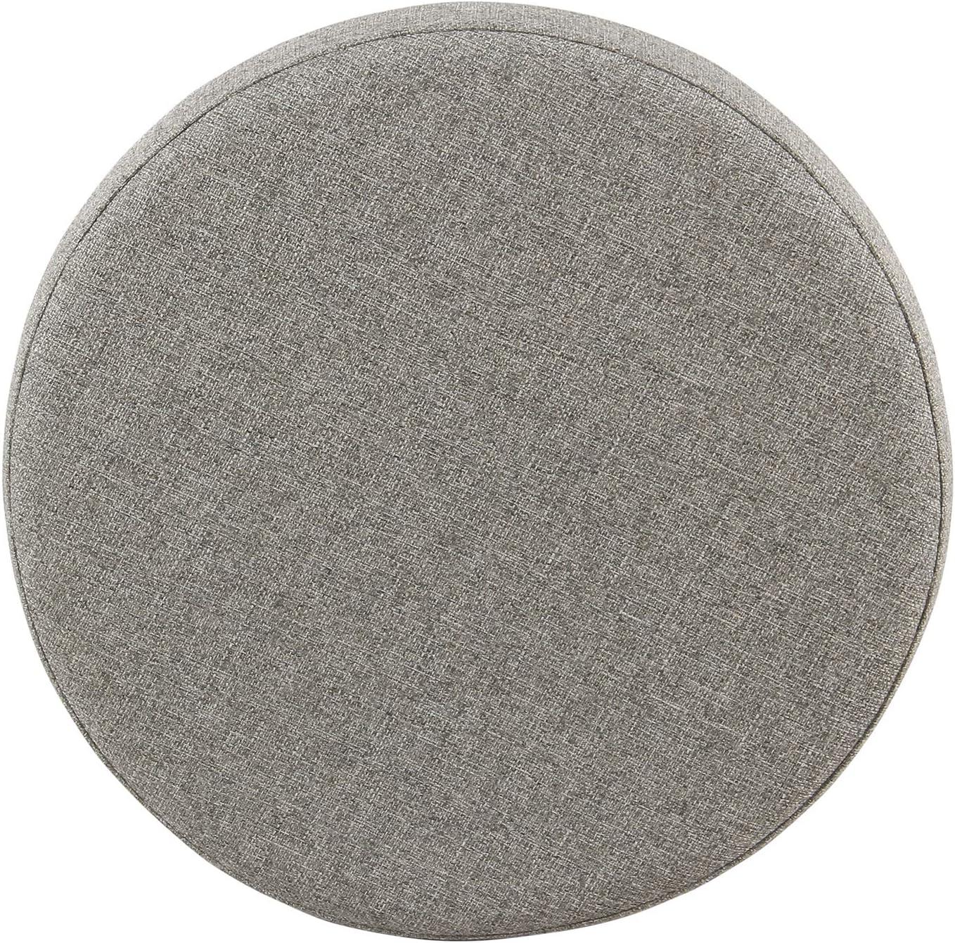 Mid-Century Modern Round Light Gray Tweed Storage Ottoman