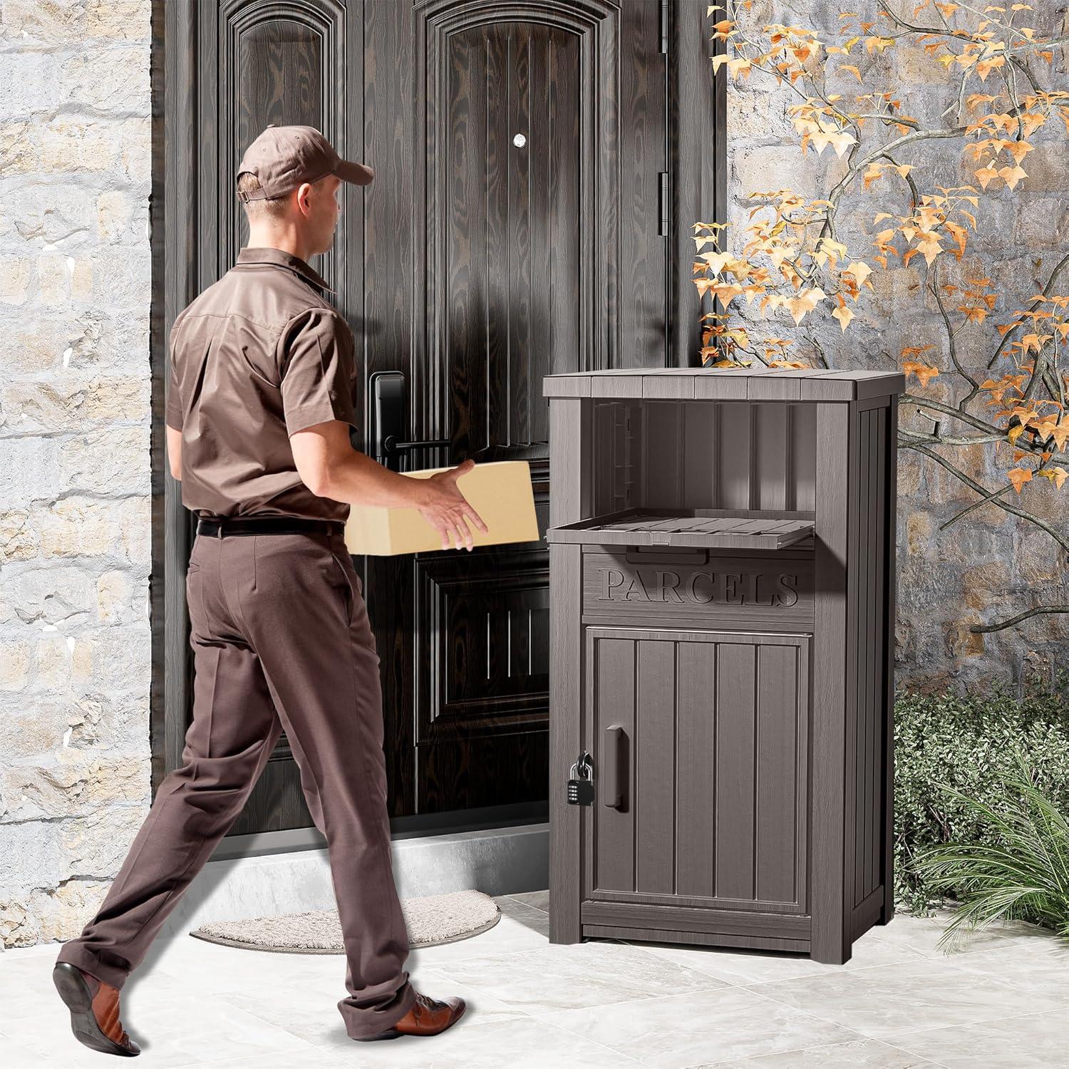 LHBcraft Resin Package Drop Box, Lockable Package Delivery and Outdoor Storage Box