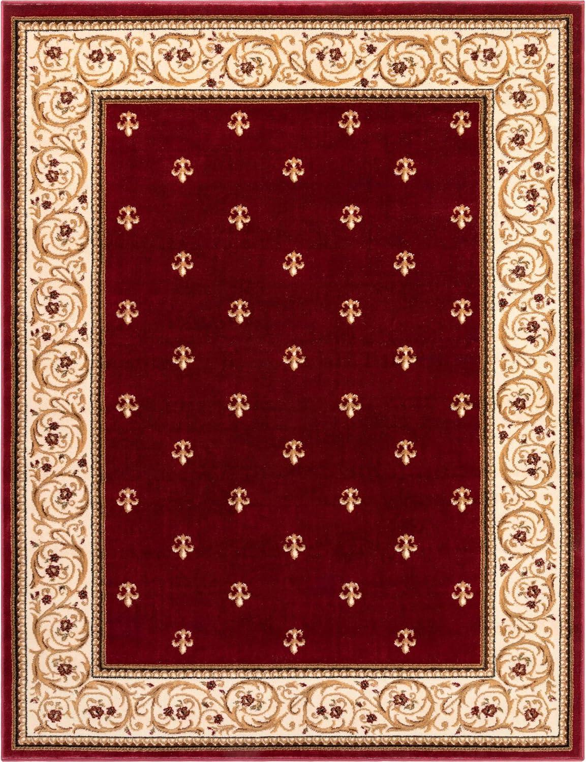 Well Woven Barclay Collection Fleur de Lis Red 5'3" x 7' Area Rug - for Living Room, Bedroom, and Dining Room