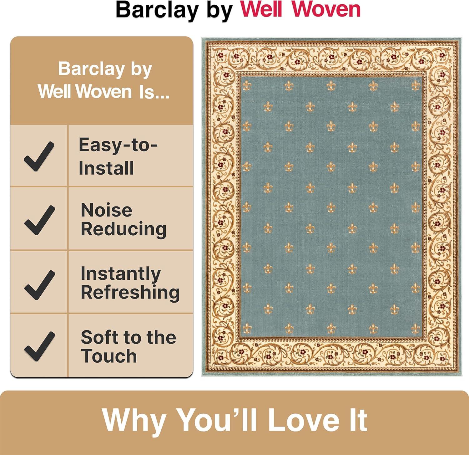 Well Woven Barclay Collection Fleur de Lis Light Blue 7'10" x 9'10" Area Rug - for Living Room, Bedroom, and Dining Room