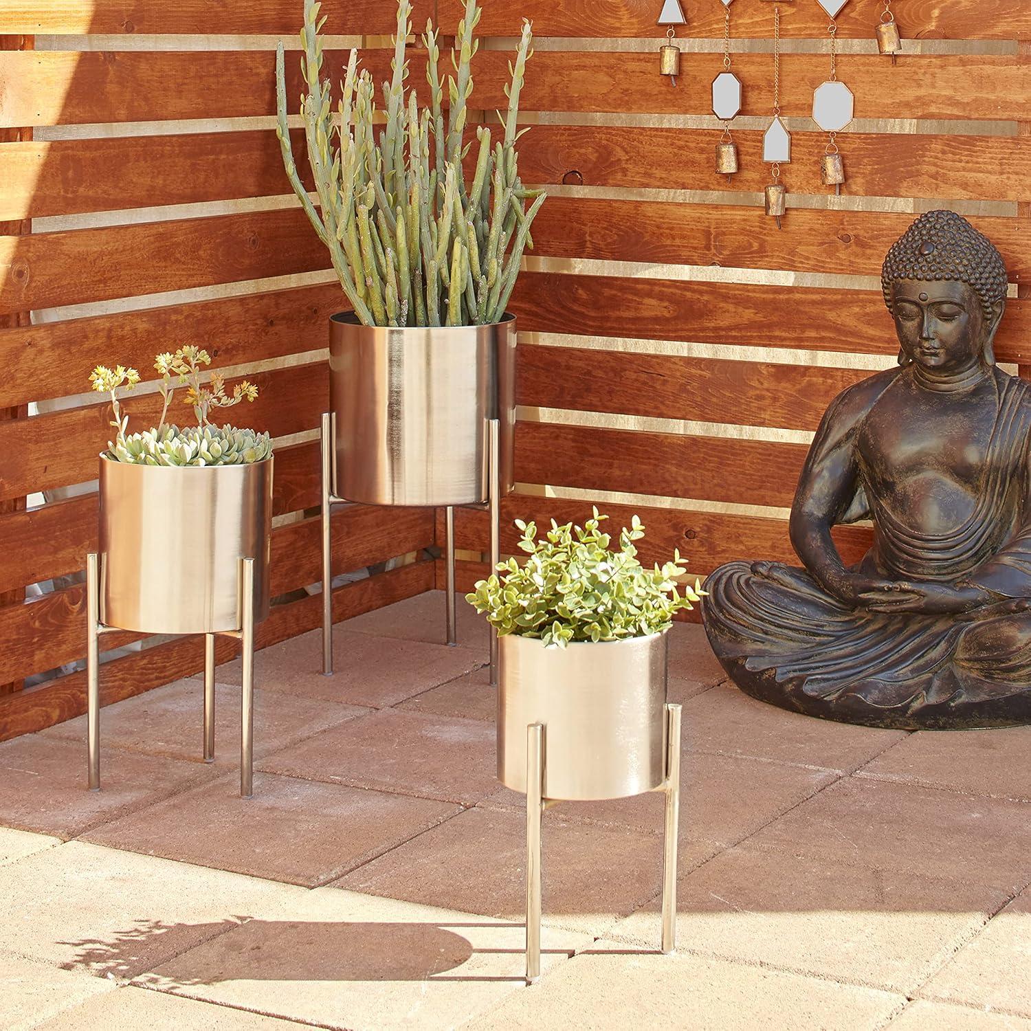 Set of 3 Contemporary Metal Planters in Stands - Olivia & May