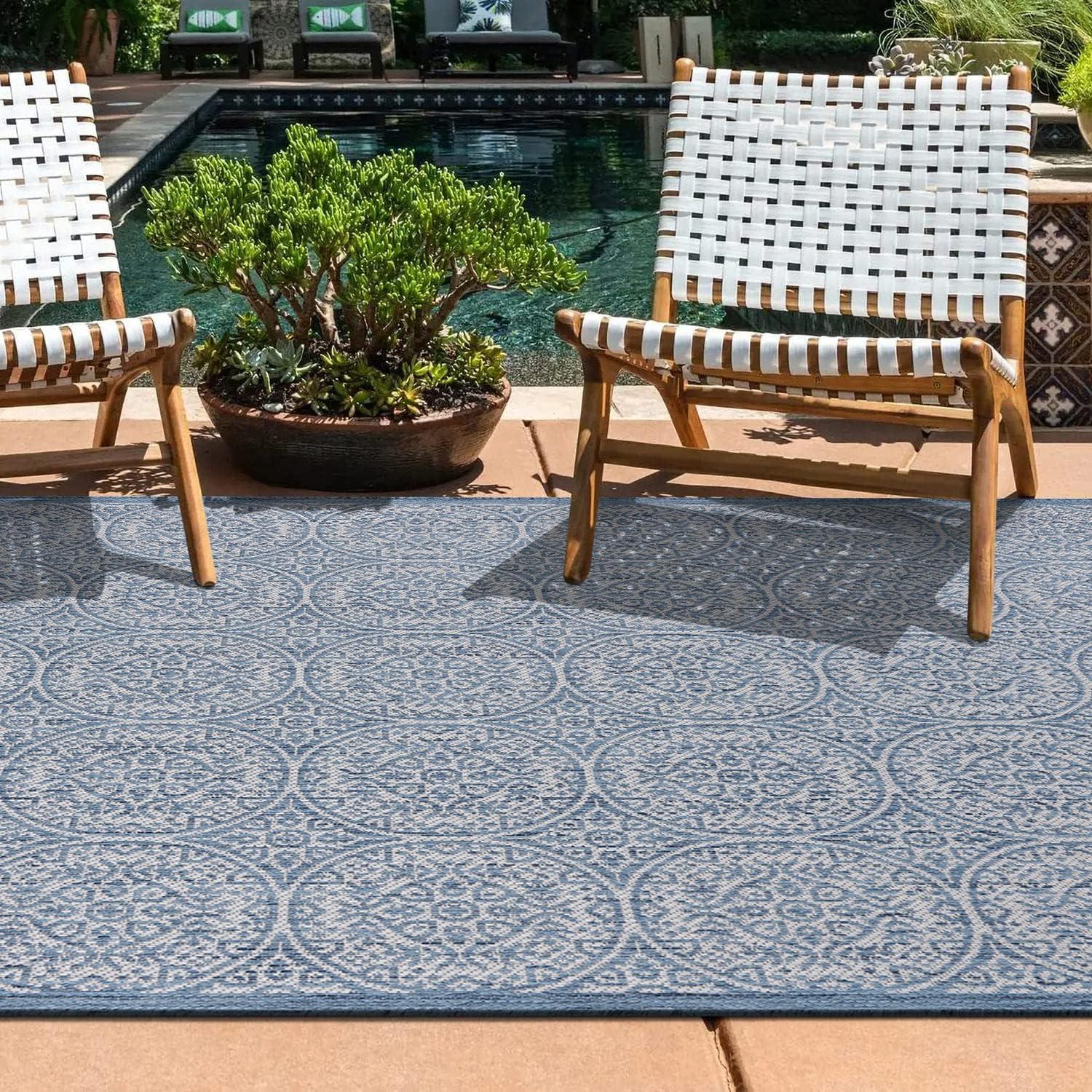 World Rug Gallery Transitional Floral Circles Textured Flat Weave Indoor/Outdoor Area Rug