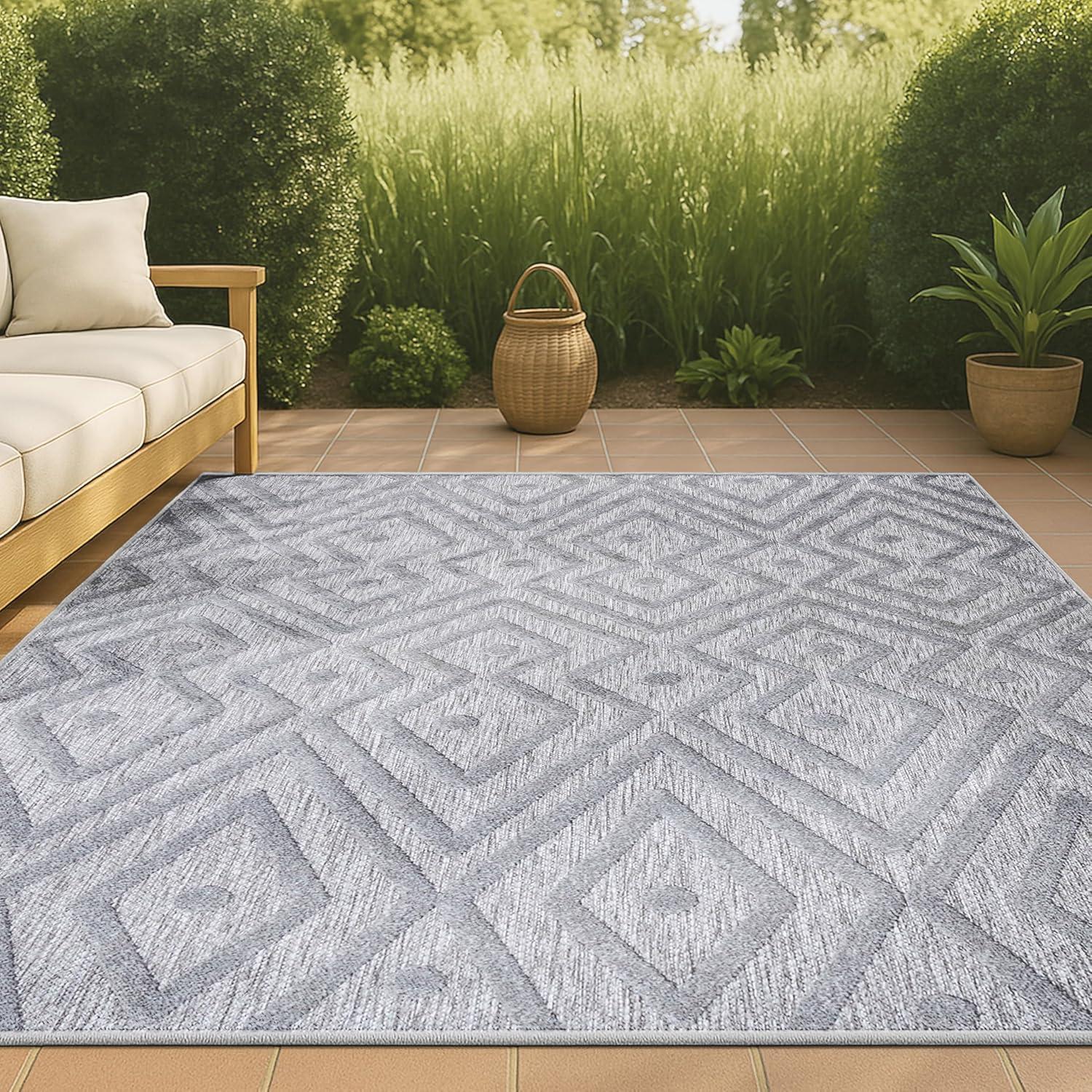 5'x8' Balansat Moroccan Diamond Indoor/Outdoor Area Rug, Light Gray - JONATHAN Y
