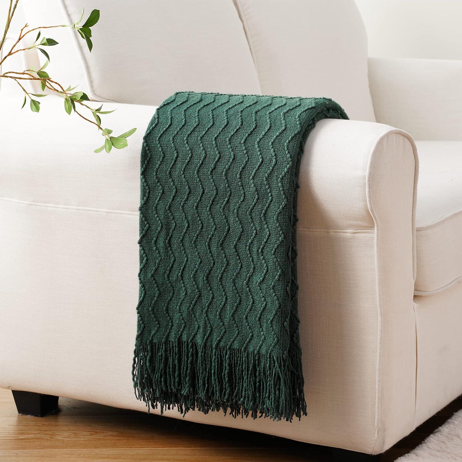 Battilo Green Throw Blanket for Couch, Textured Soft Green Blanket Throw,Dorm Essentials,50"x60"