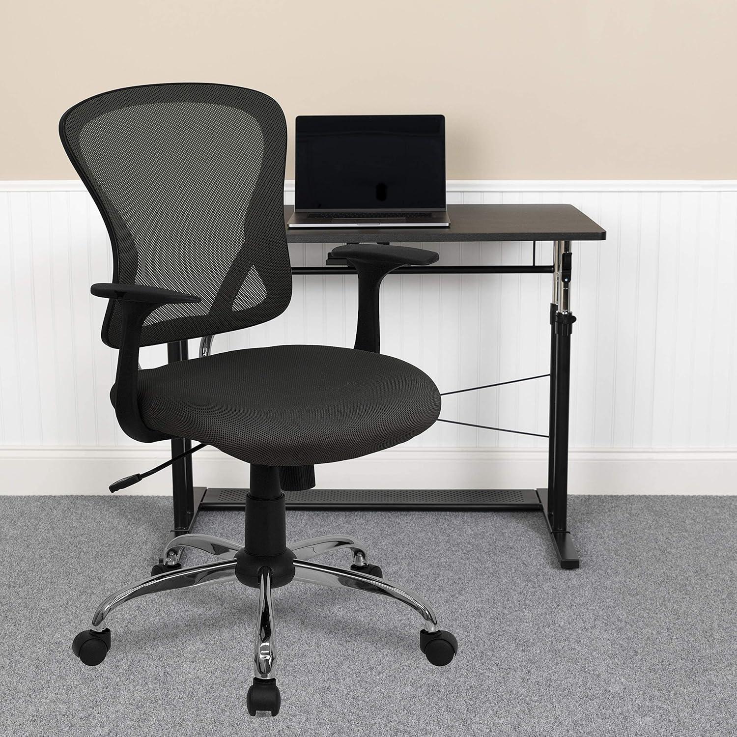 Modern Dark Gray Mesh Swivel Task Chair with Chrome Base