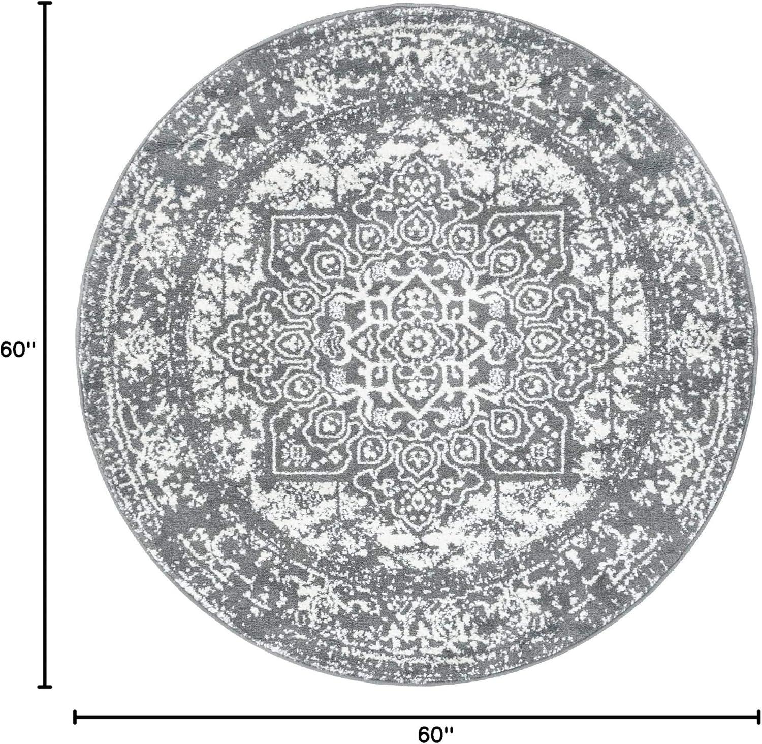 Unique Loom 5' 3 x 5' 3 Round Dark Gray Richmond Medallion Area Rug