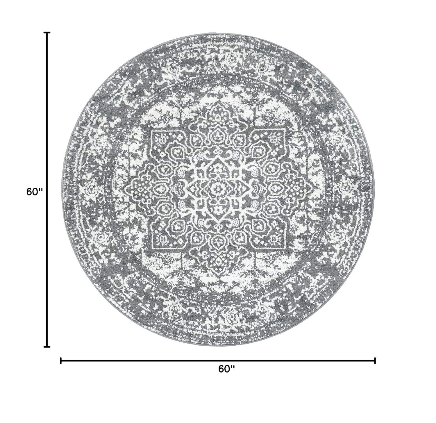 Unique Loom 5' 3 x 5' 3 Round Dark Gray Richmond Medallion Area Rug