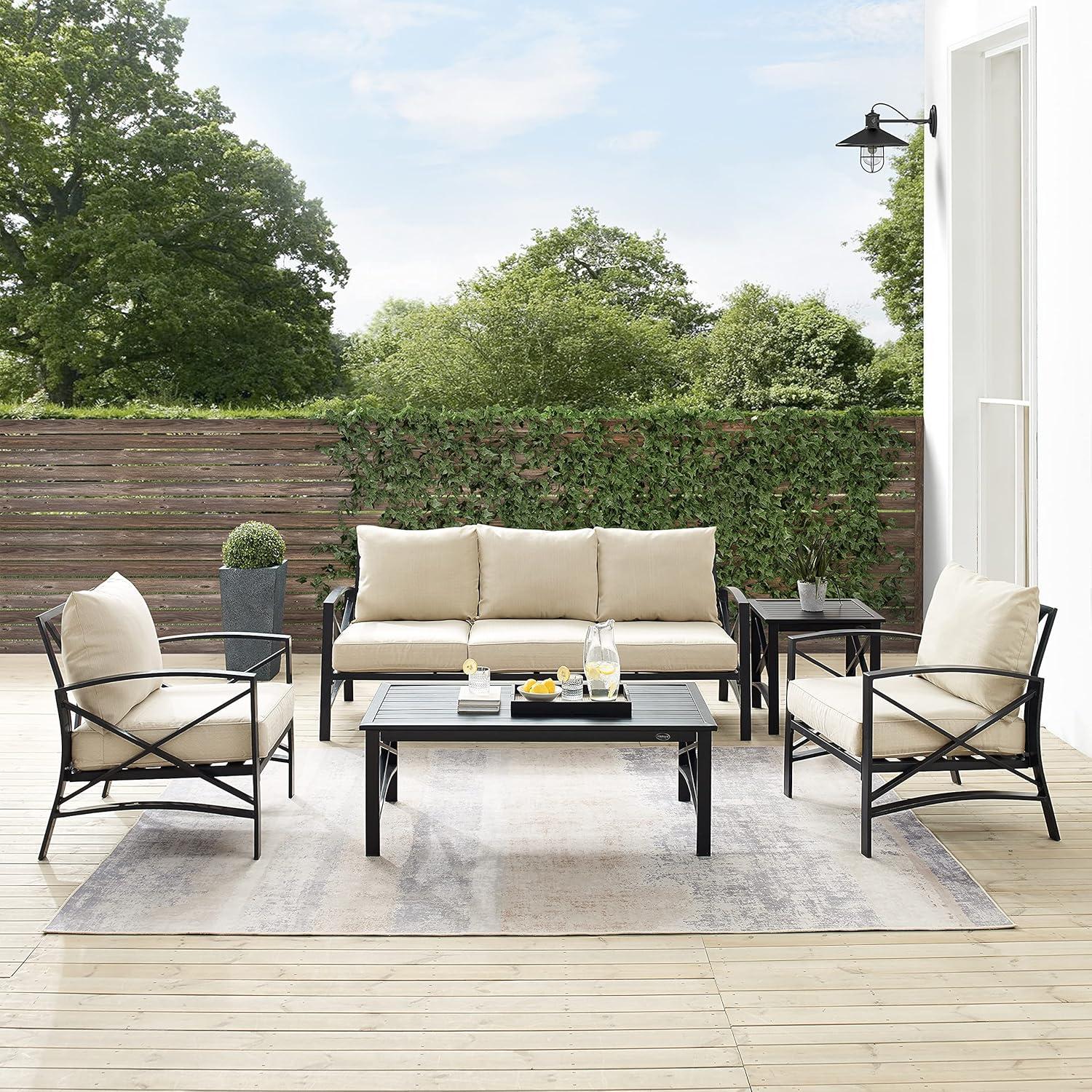 Kaplan 5pc Outdoor Sofa Set - Oatmeal - Crosley: Steel Frame, Transitional Design, Patio Lounge Furniture