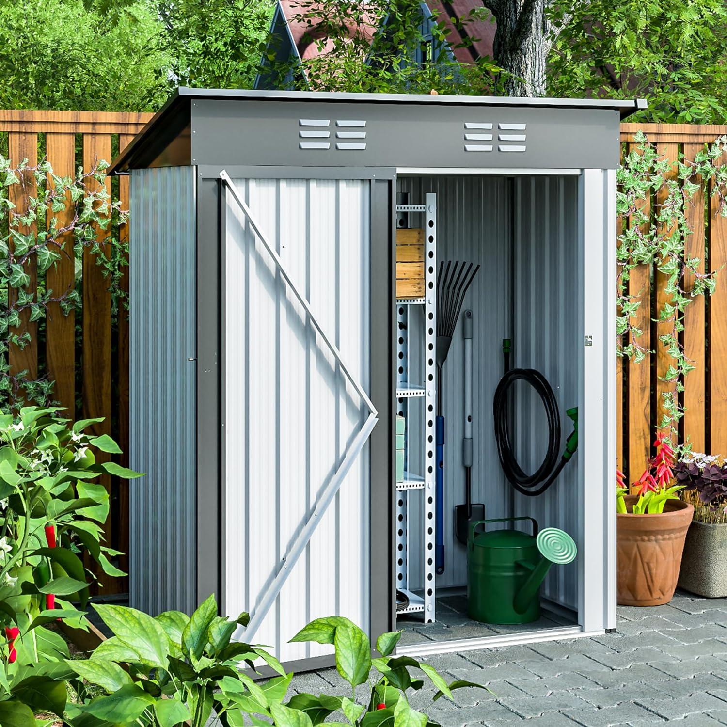 5x3 FT White Galvanized Steel Outdoor Storage Shed with Lockable Doors