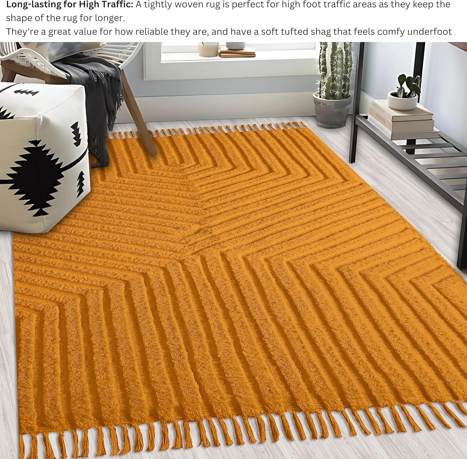 Boho Rugs for Living Room 4x6, Farmhouse Cotton Area Rug for Bedroom, Washable Tufted Indoor Floor Carpet for Kitchen Dorm Office Dining Room Office H