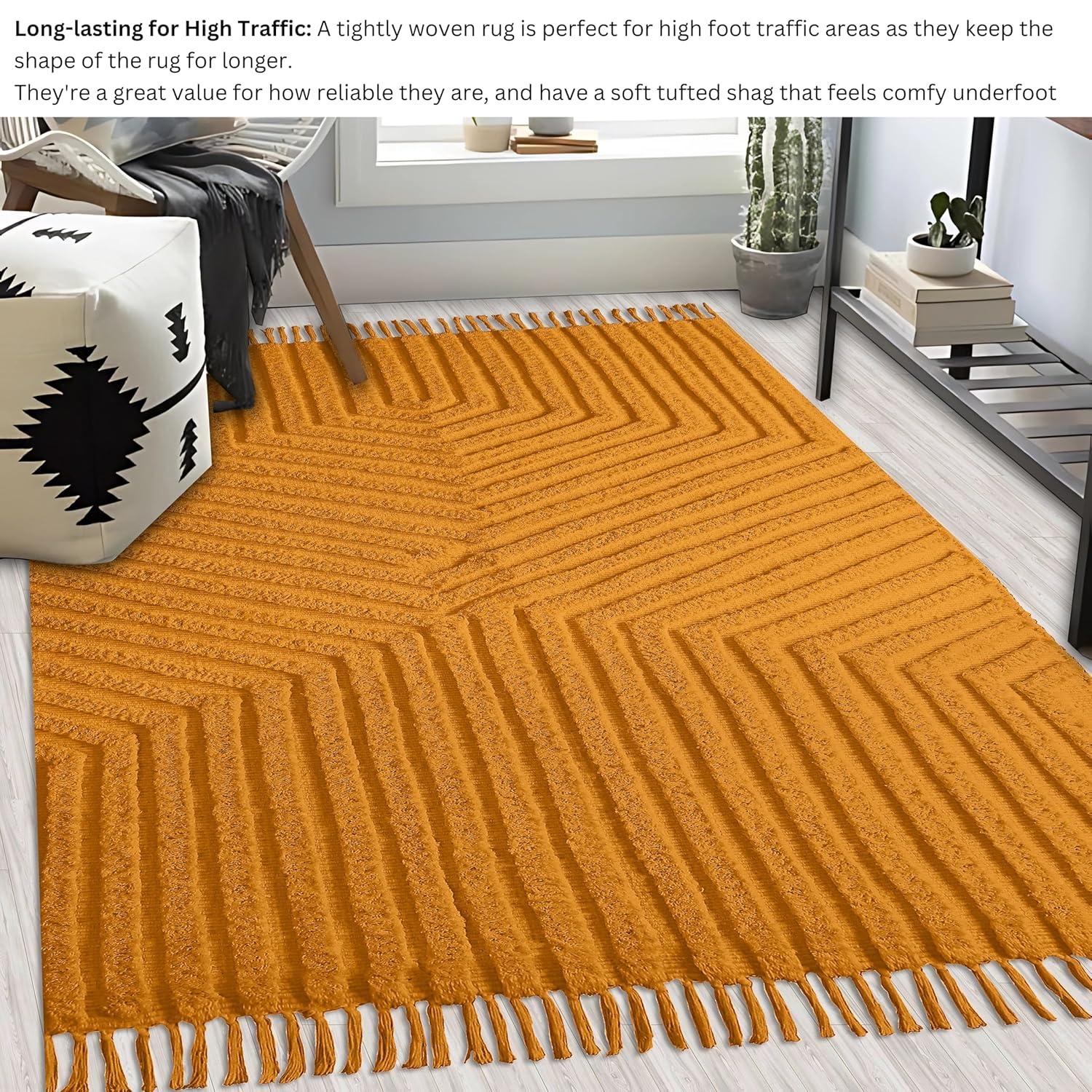 Boho Rugs for Living Room 4x6, Farmhouse Cotton Area Rug for Bedroom, Washable Tufted Indoor Floor Carpet for Kitchen Dorm Office Dining Room Office H