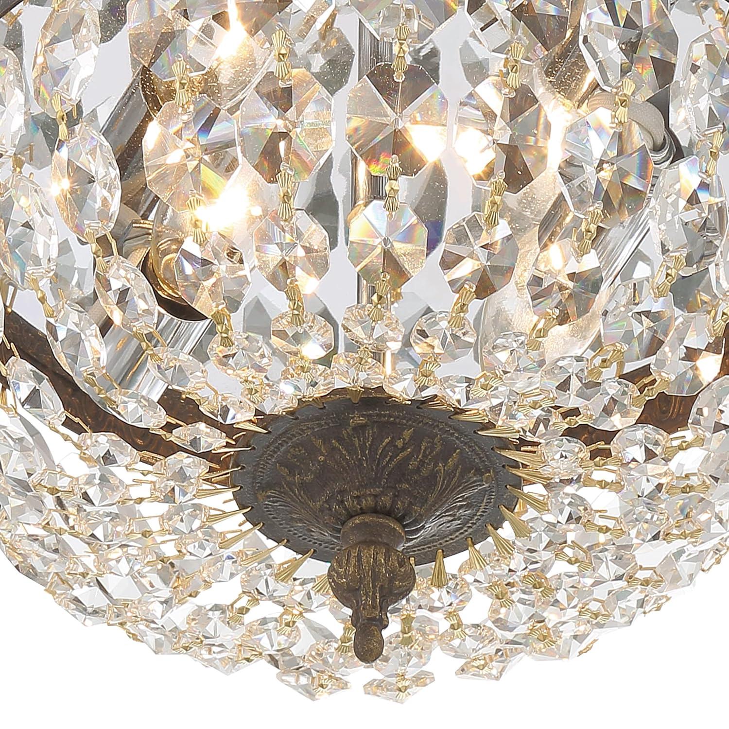 English Bronze Flush Mount with Clear Italian Crystals