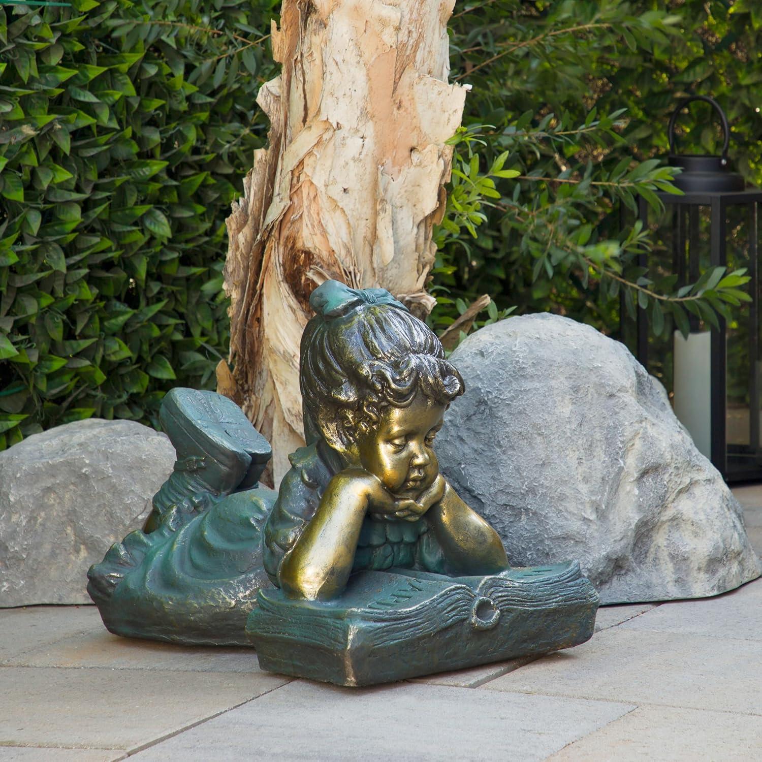 Alpine Corporation Girl Laying Down Reading Book Statue