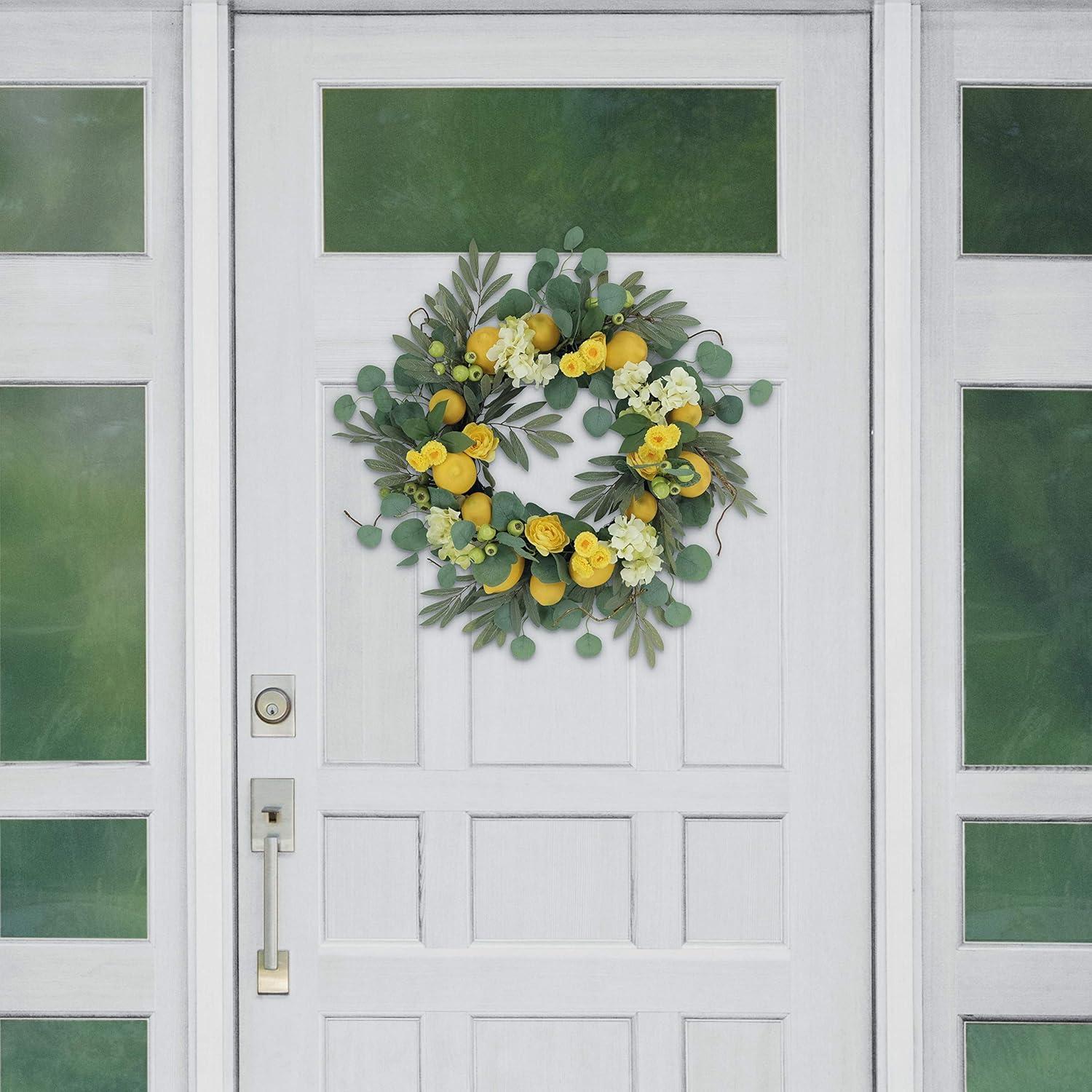 24" Vibrant Puleo International Artificial Lemon and Hydrangea Floral Spring Wreath