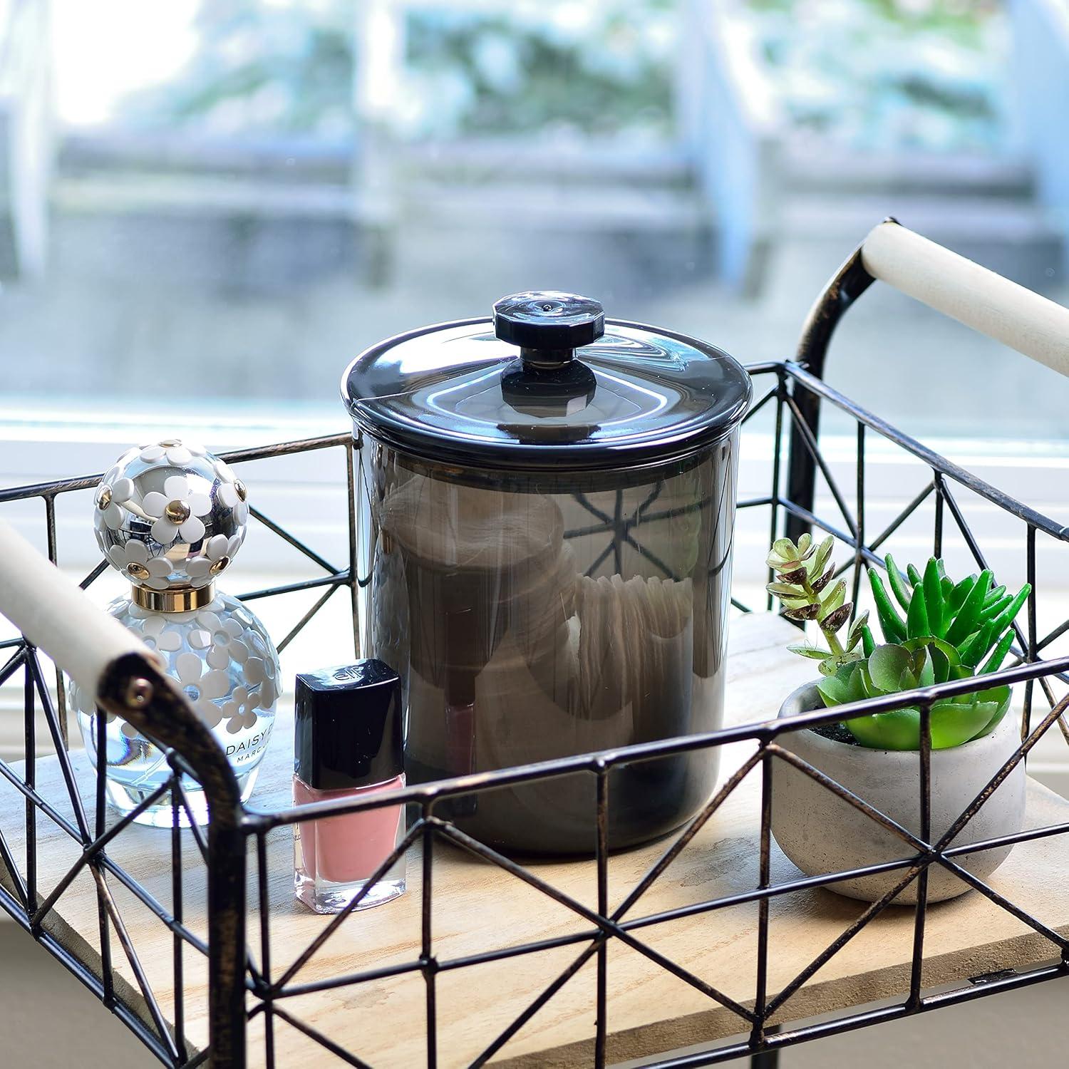 Youngever Black Plastic Apothecary Jars, Qtip Holder, Cotton Swab Holder, Bathroom Vanity Organizer for Cotton Balls, Cotton Pads, Qtips (1 Set 30 Ounce)