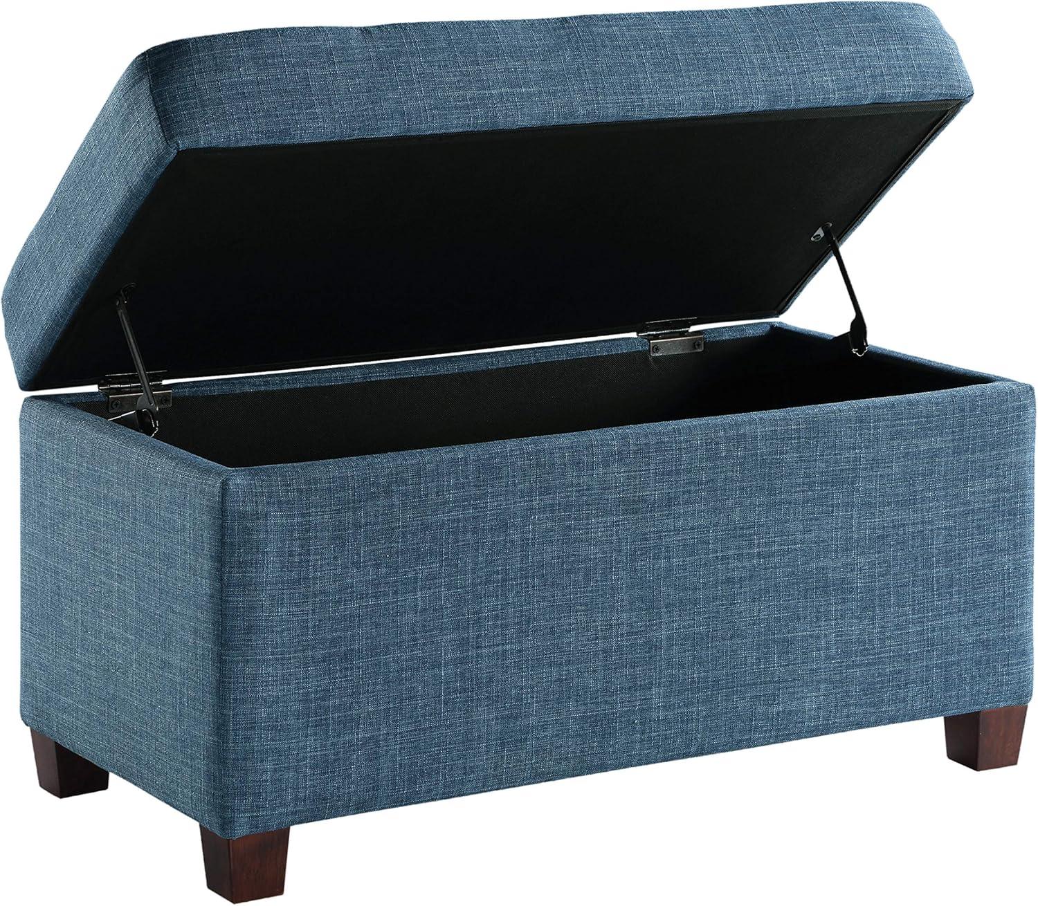 Blue Tufted Fabric Storage Ottoman with Plywood Frame