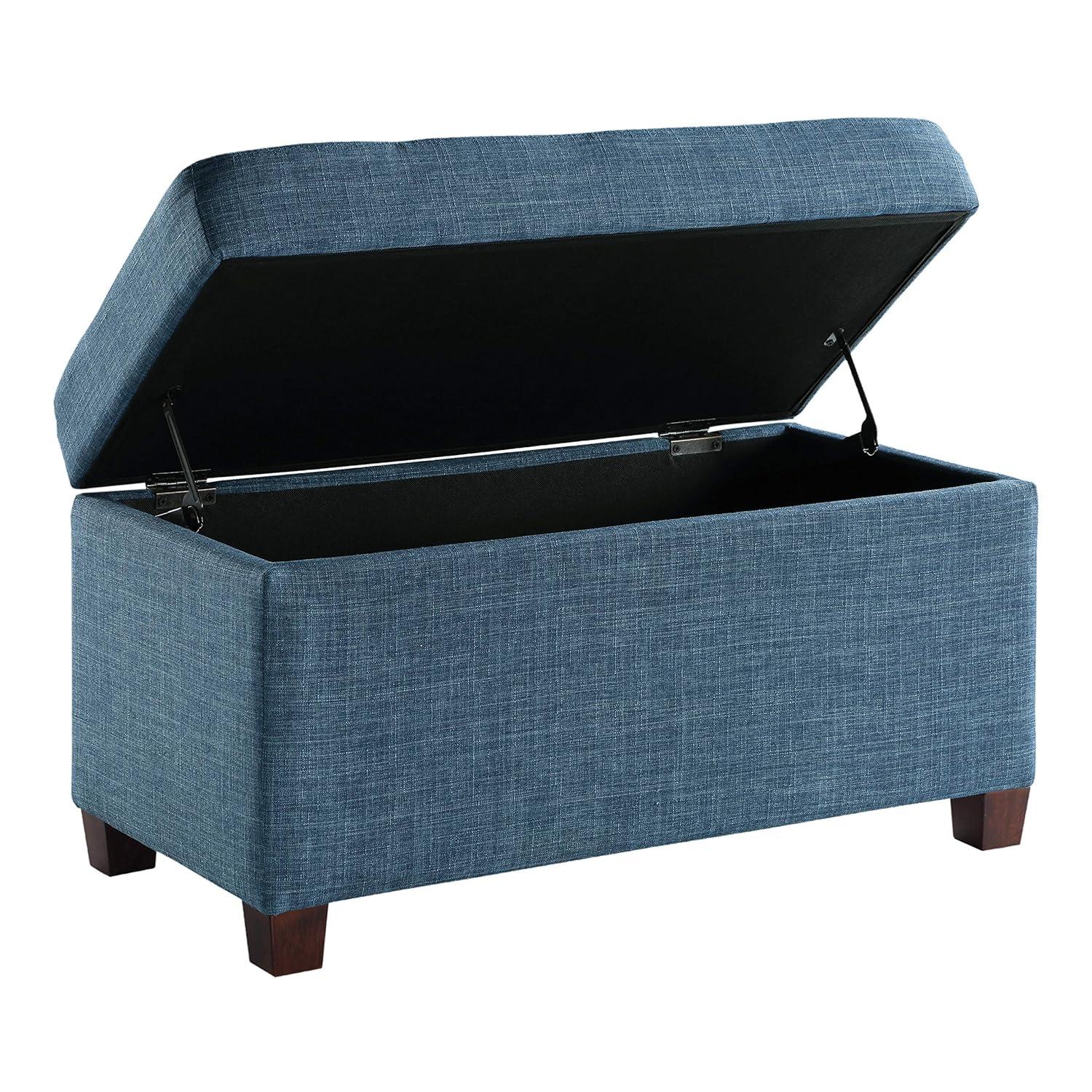 Blue Tufted Fabric Storage Ottoman with Plywood Frame