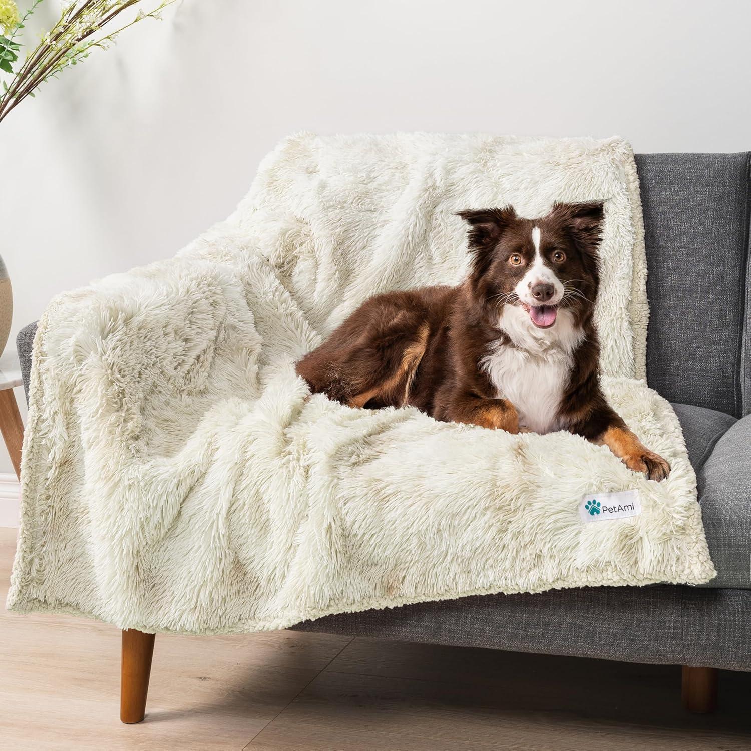 PetAmi Waterproof Dog Blanket For Medium Large Dog, Puppy Pet Blanket Couch Cover Protection, Sherpa Fleece Fuzzy Cat Blanket Throw, Couch Sofa Bed Furniture Protector Reversible, 40x60 Cream Beige