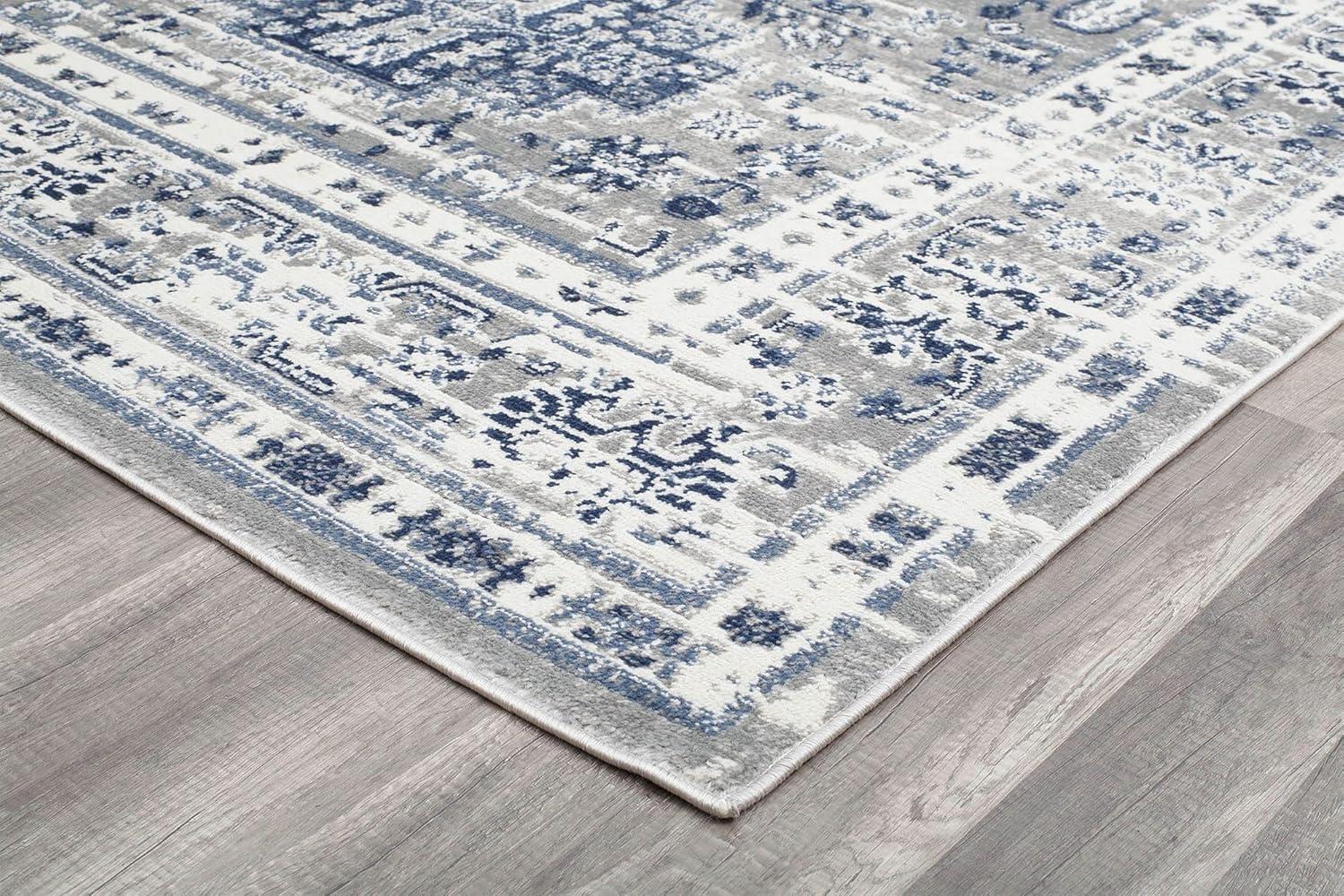 Rugs America Gallagher GL55F Inky Sundara Vintage Transitional Blue Area Rug for Dining Room Rug Neutral Rug Living Room Rug Kitchen, 5'3"x7'