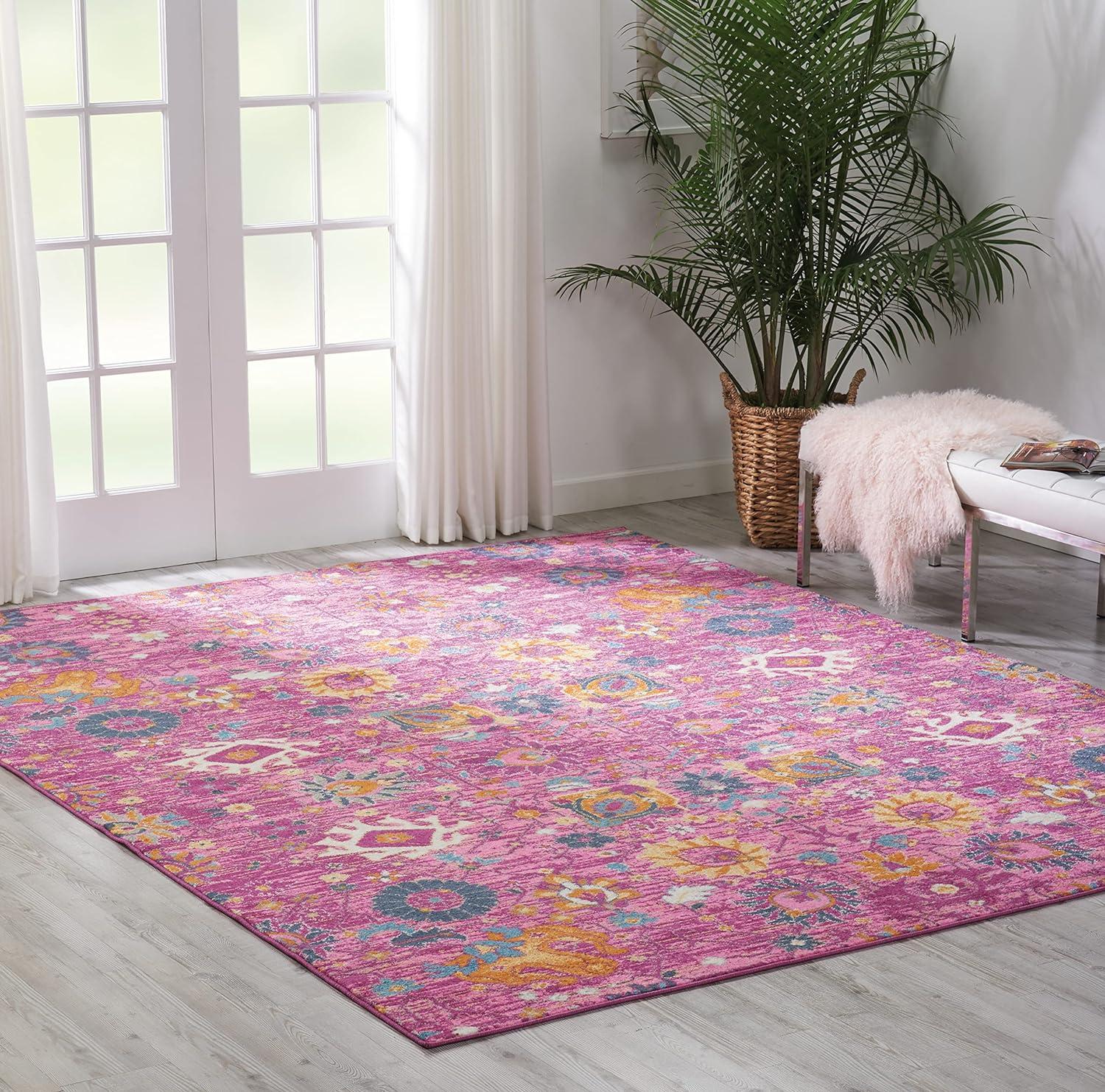 Fuchsia Floral Bliss Synthetic 8' x 10' Rectangular Area Rug