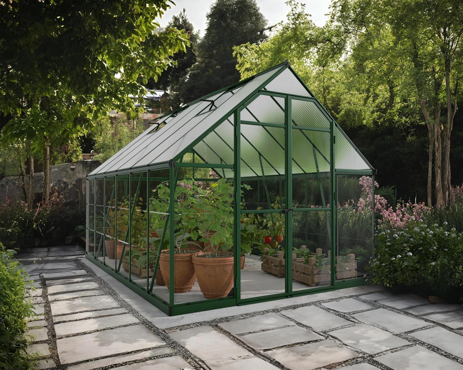 Green and Clear Aluminum Polycarbonate 8' x 12' Greenhouse