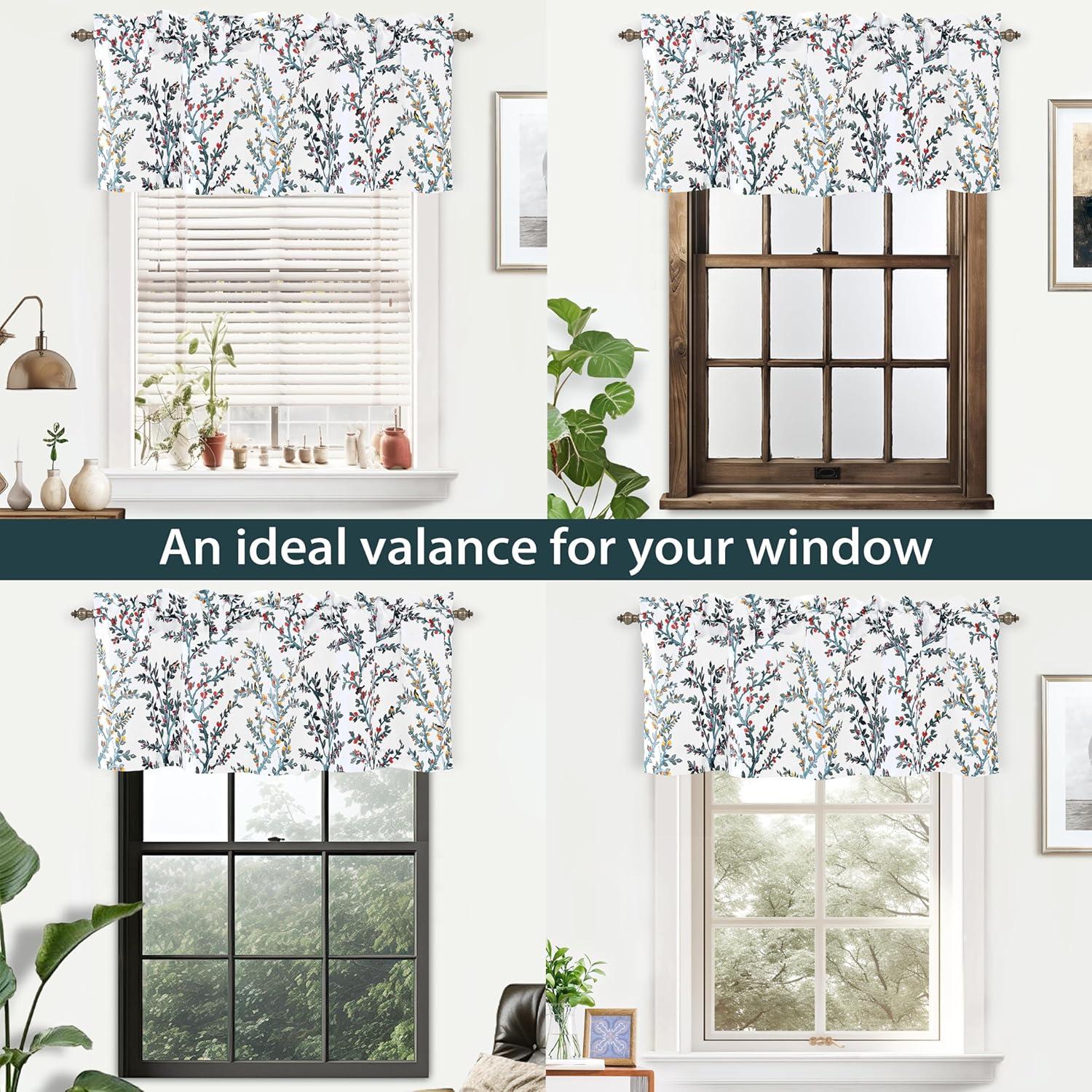 DriftAway Jasmine Watercolor Flower Pattern Window Curtain Valance, Rod Pocket, 52"x18"+2" header (Multi)