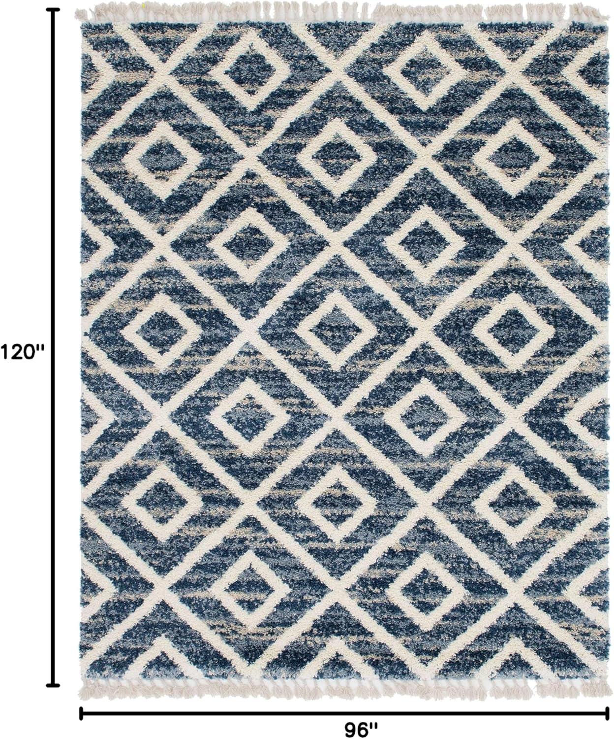 Blue Geometric Braided Shag 8' x 10' Synthetic Rug