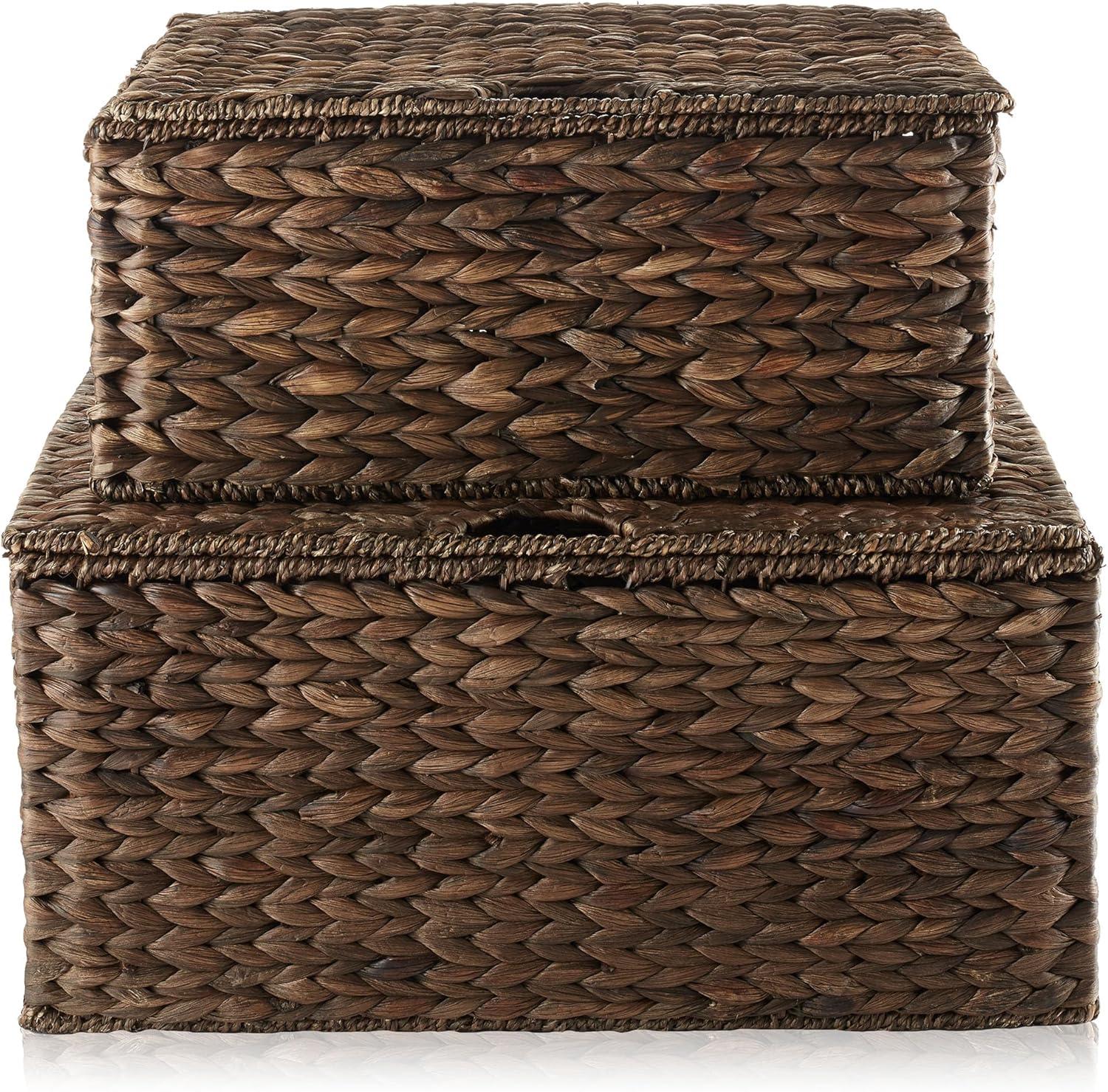 Casafield Casafield Water Hyacinth Rectangular Storage Baskets with Lids (Medium and Large)