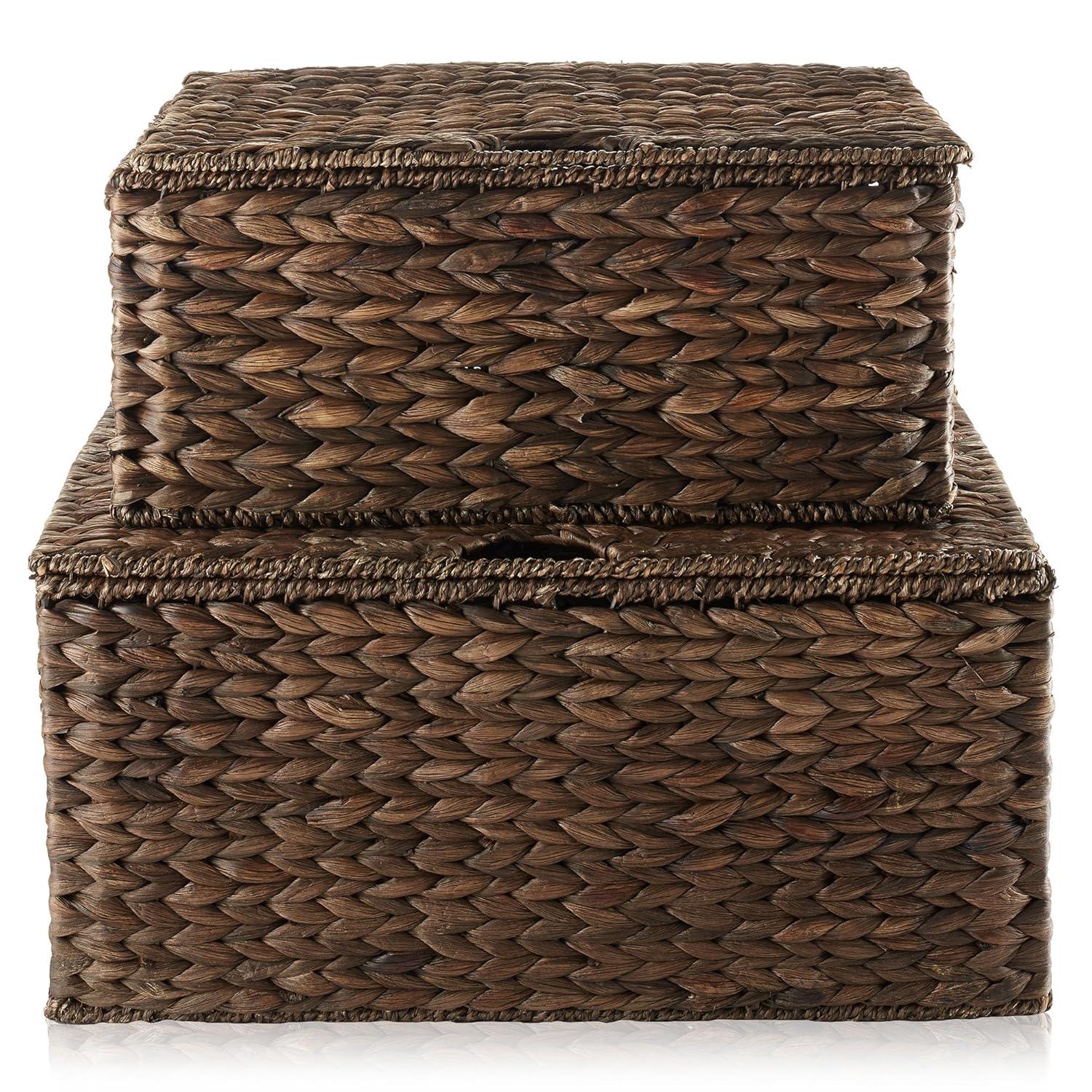 Casafield Casafield Water Hyacinth Rectangular Storage Baskets with Lids (Medium and Large)