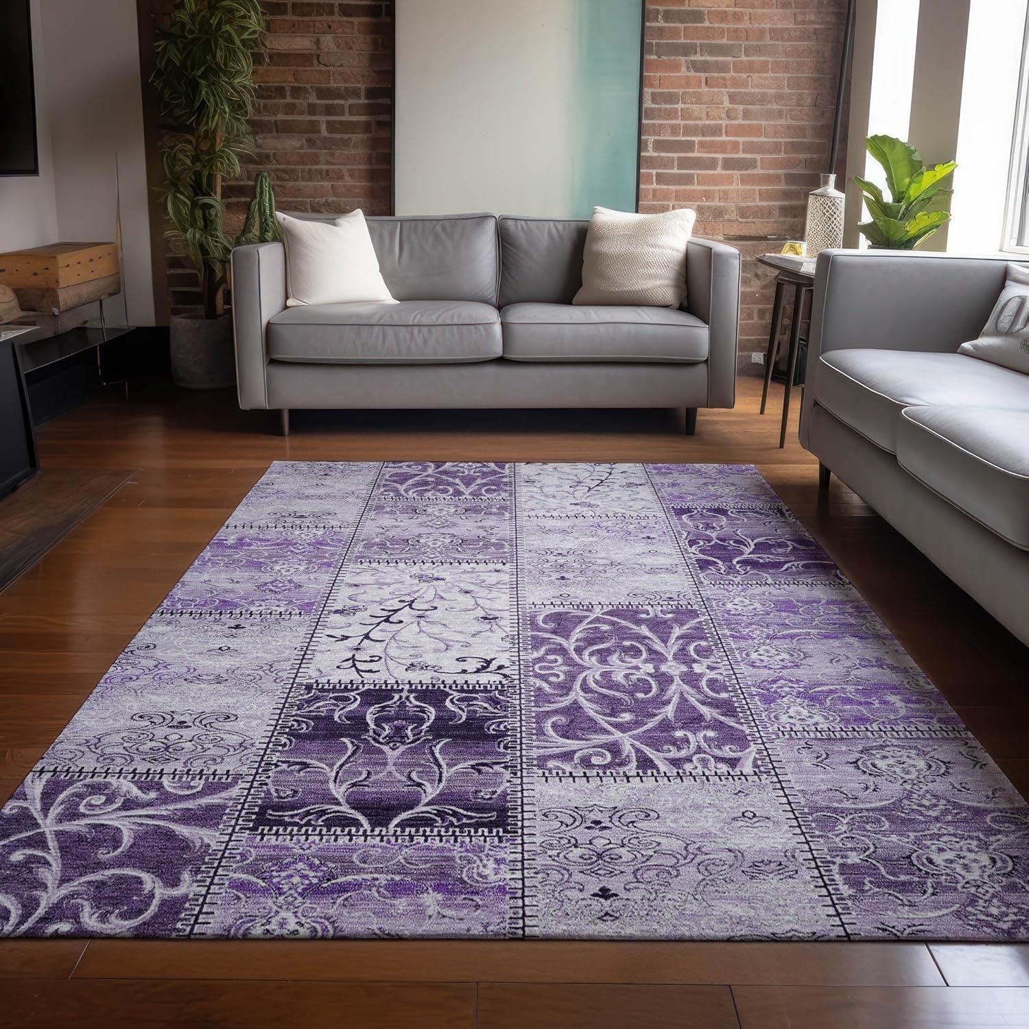 Addison Purple Geometric 5' x 7' Synthetic Area Rug