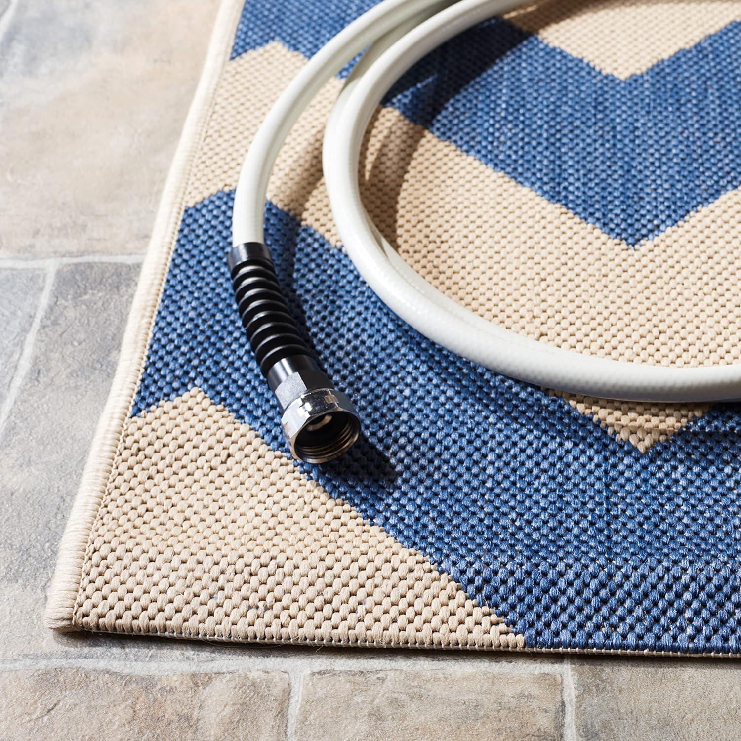 Blue and Beige Chevron Indoor/Outdoor Area Rug 8' x 11'