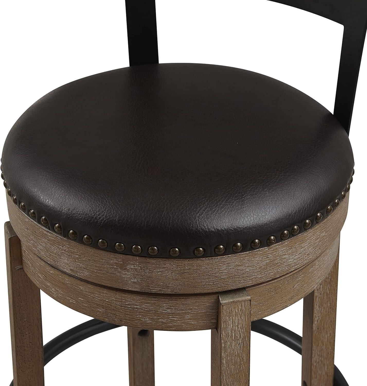 Light Brown Swivel Wood and Metal Barstool with Leather Seat